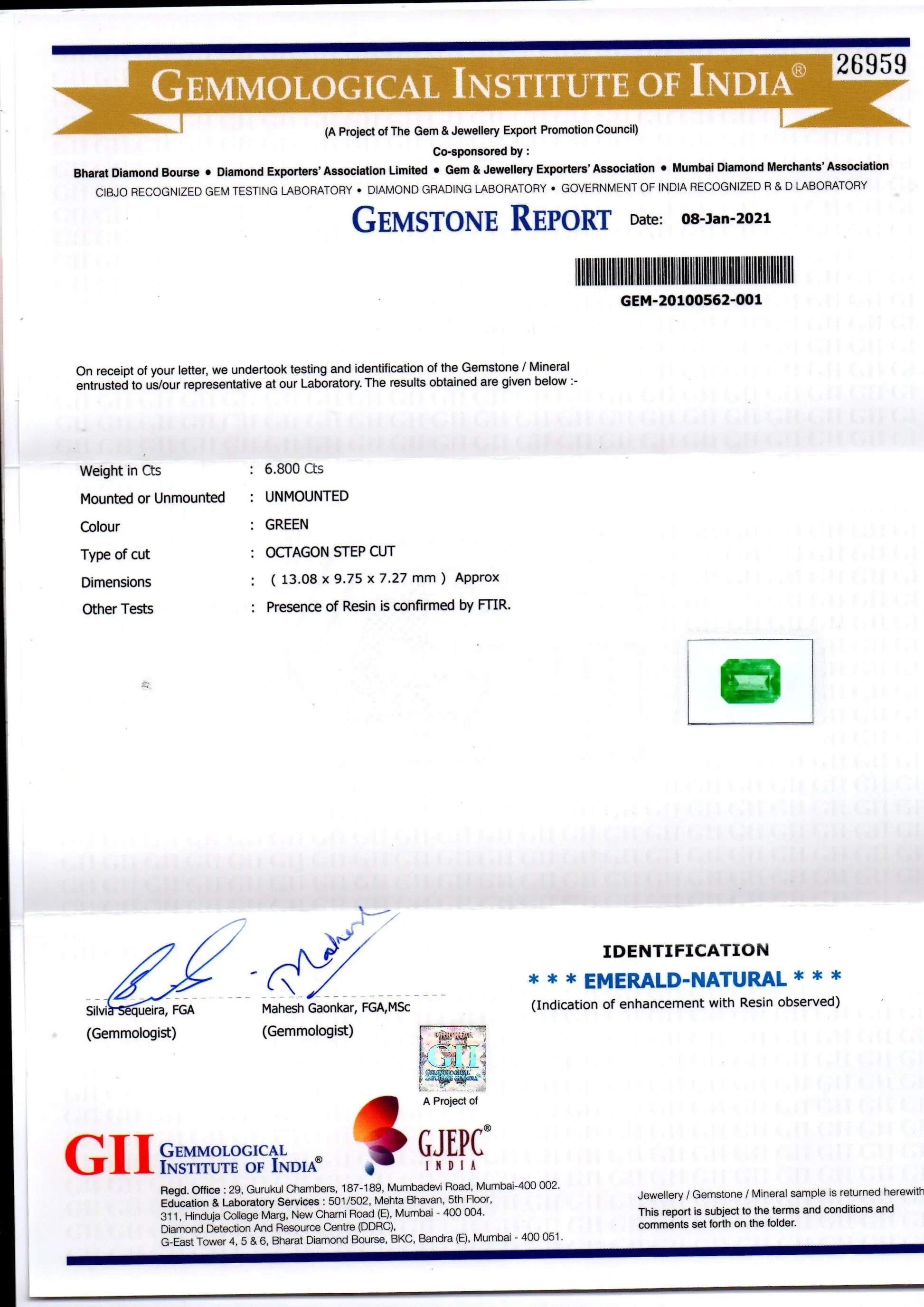 6.80 Ct Certified Untreated Natural Colombian Emerald Gems AAA - Venus Gems