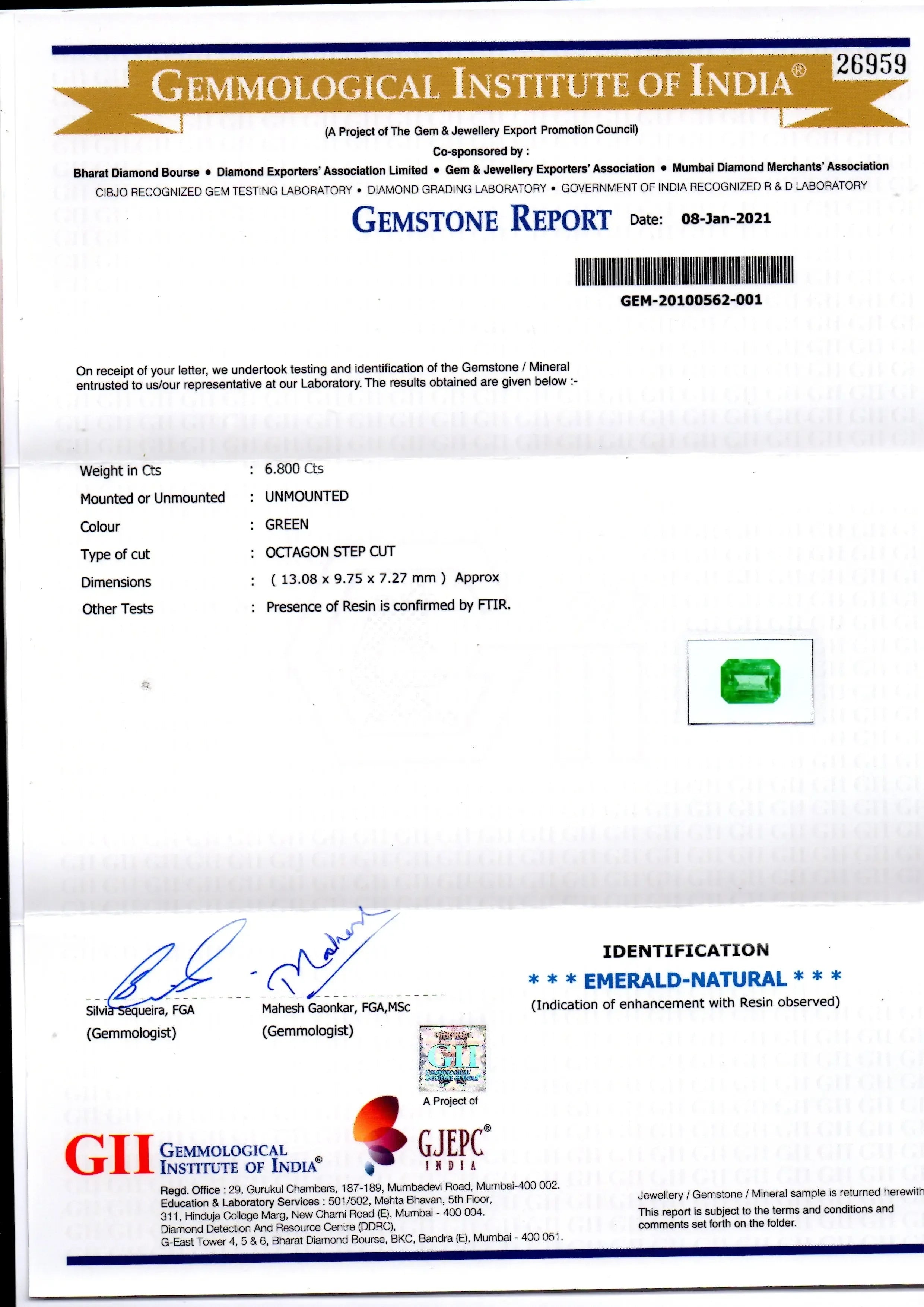 6.80 Ct Certified Untreated Natural Colombian Emerald Gems AAA - Venus Gems