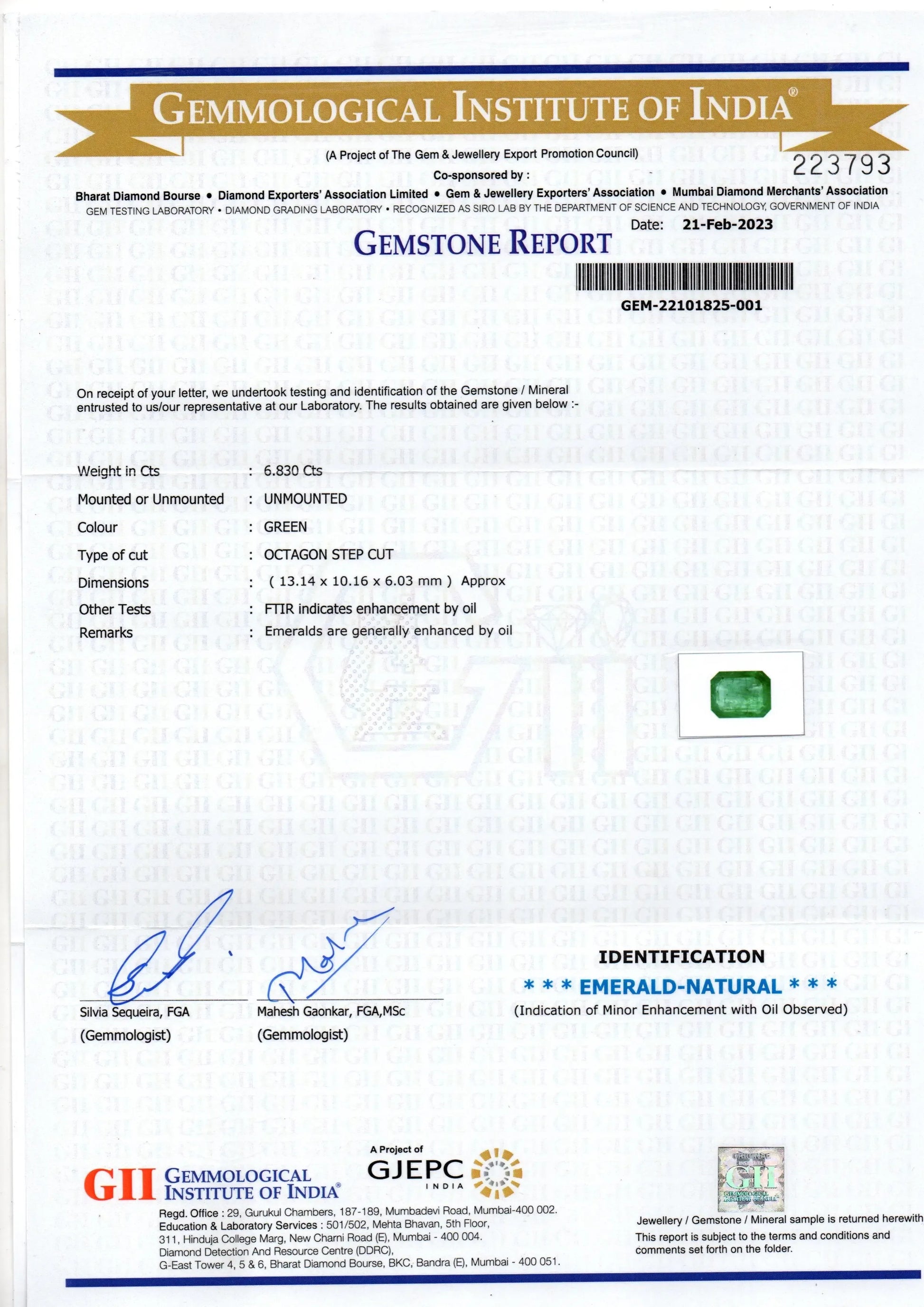 6.83 Ct GII Certified Untreated Natural Zambian Emerald Gemstone Panna - Venus Gems