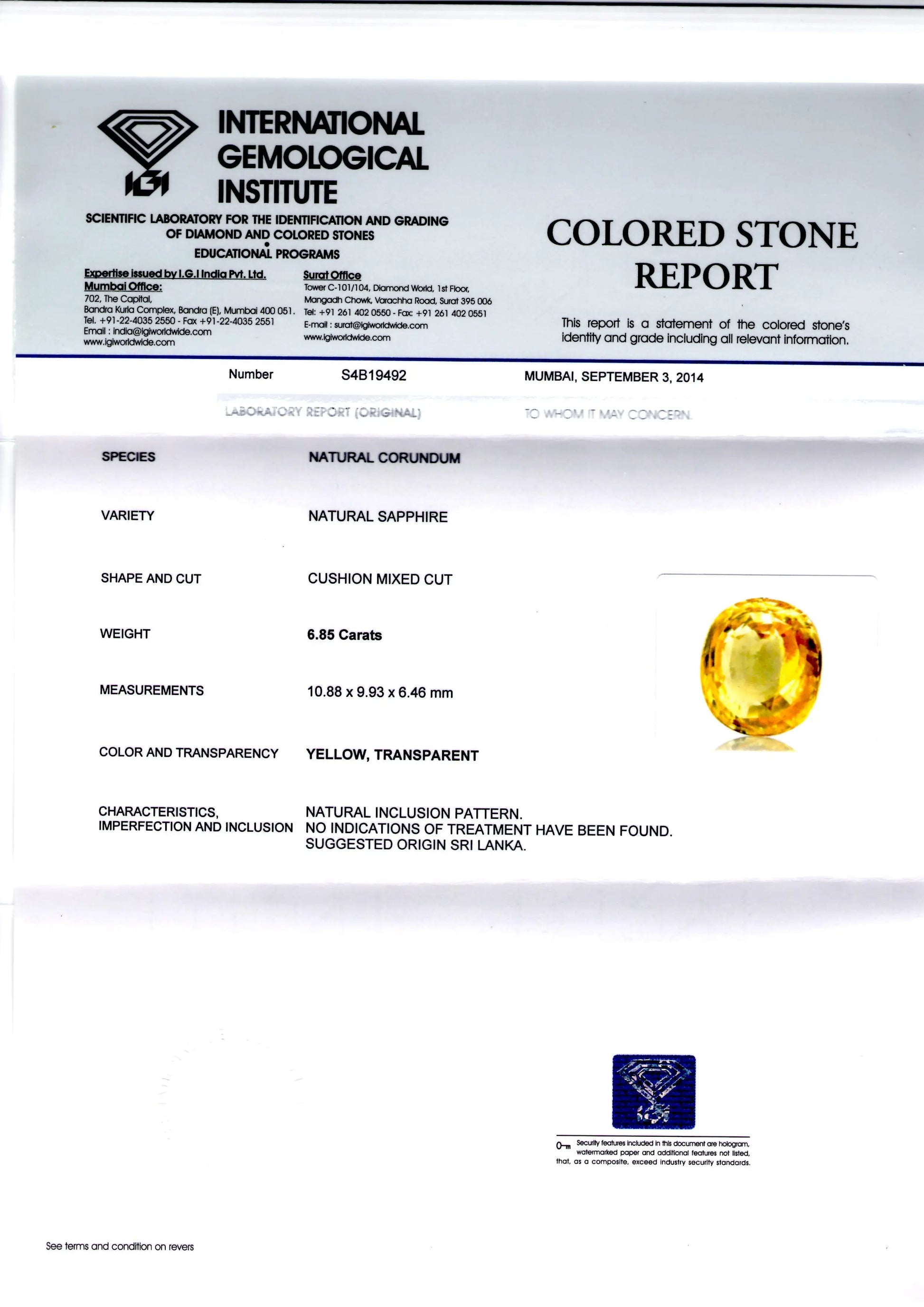 6.85 Ct Unheated Untreted Natural Ceylon Yellow Sapphire Pukhraj AAA
