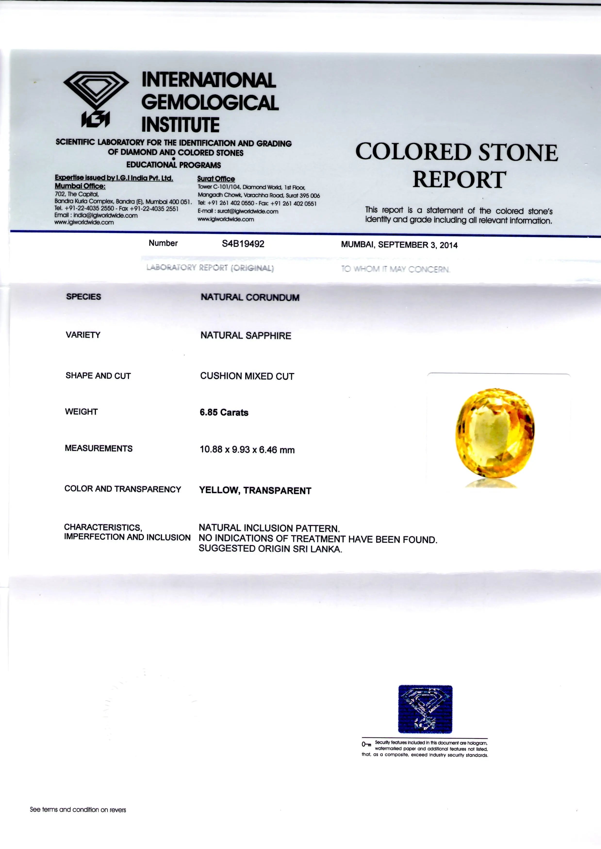 6.85 Ct Unheated Untreted Natural Ceylon Yellow Sapphire Pukhraj AAA