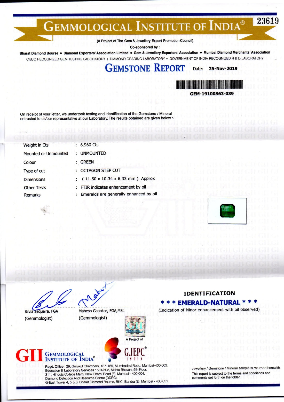 6.96 Ct GII Certified Untreated Natural Zambian Emerald Gems AAA - Venus Gems