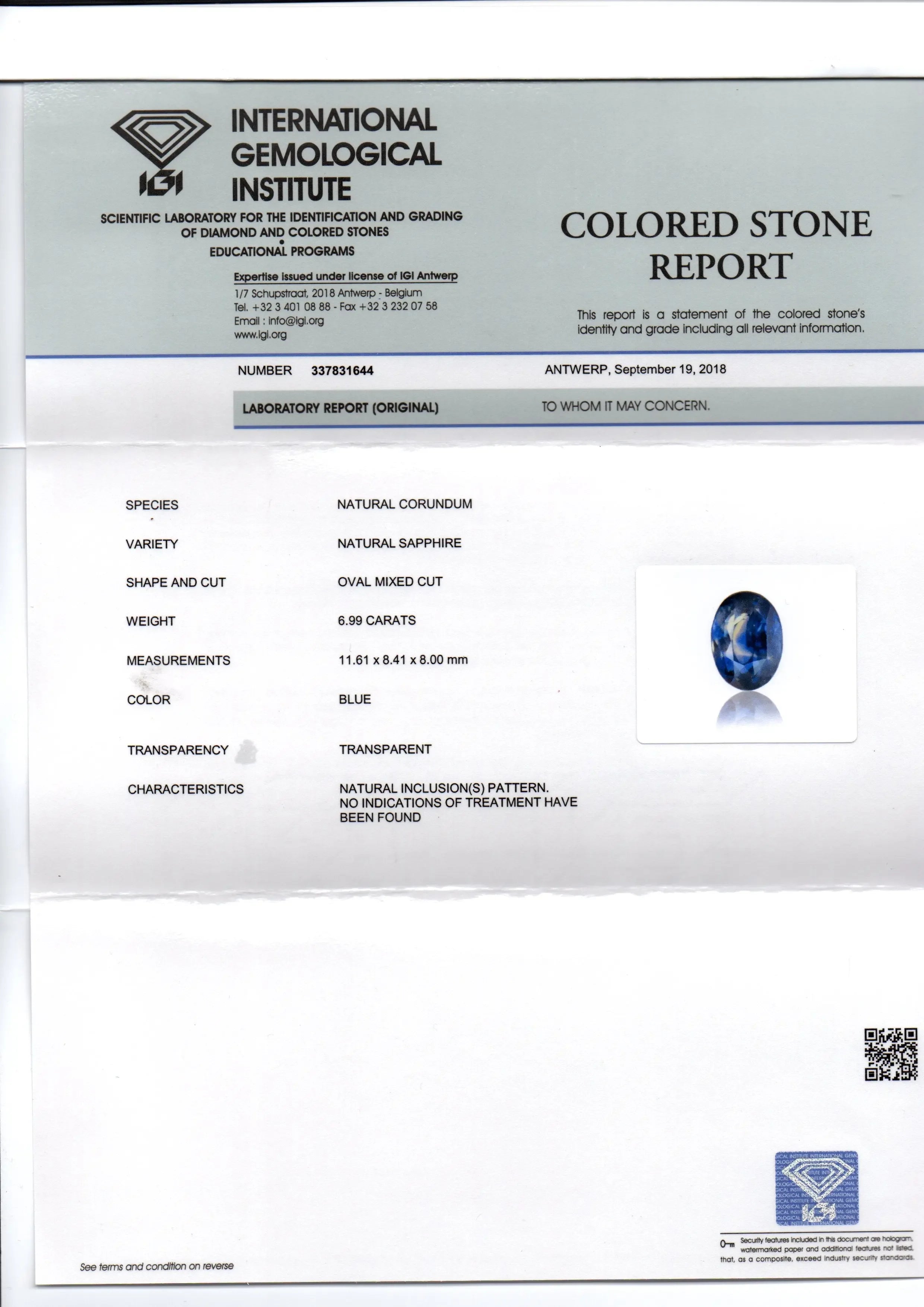 6.99 Ct IGI Certified Unheated Untreated Natural Ceylon Blue Sapphire - Venus Gems