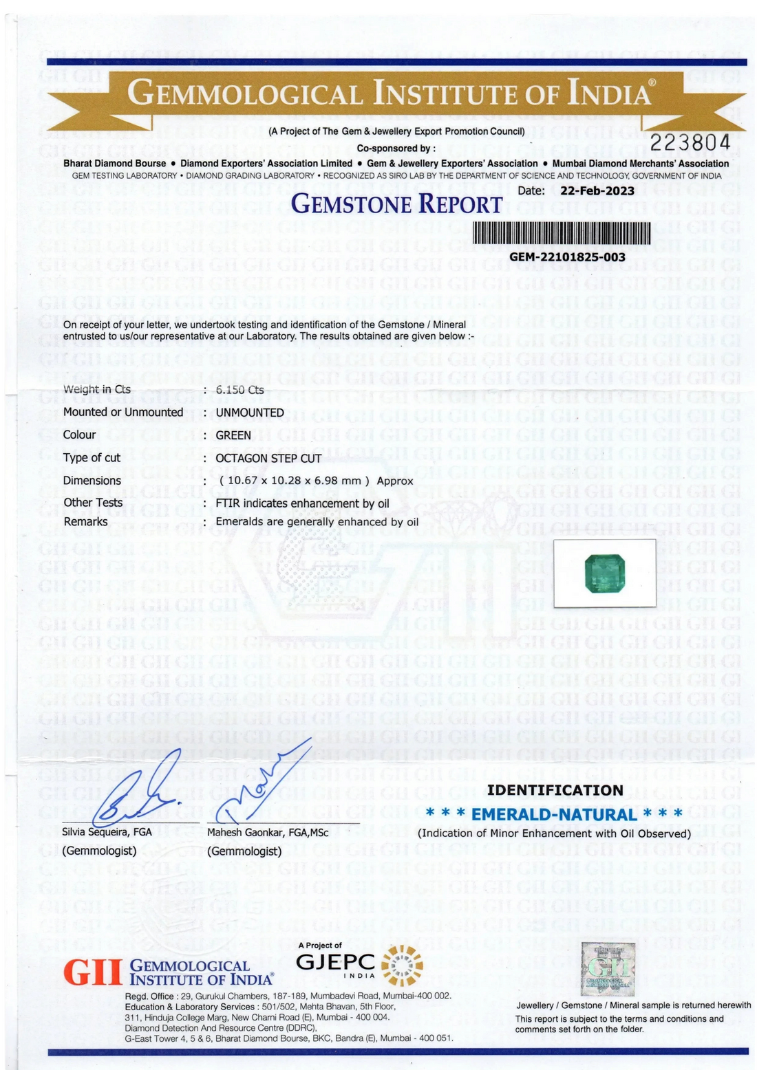 6.15 Ct GII Certified Untreated Natural Zambian Emerald Gemstone Panna - Venus Gems