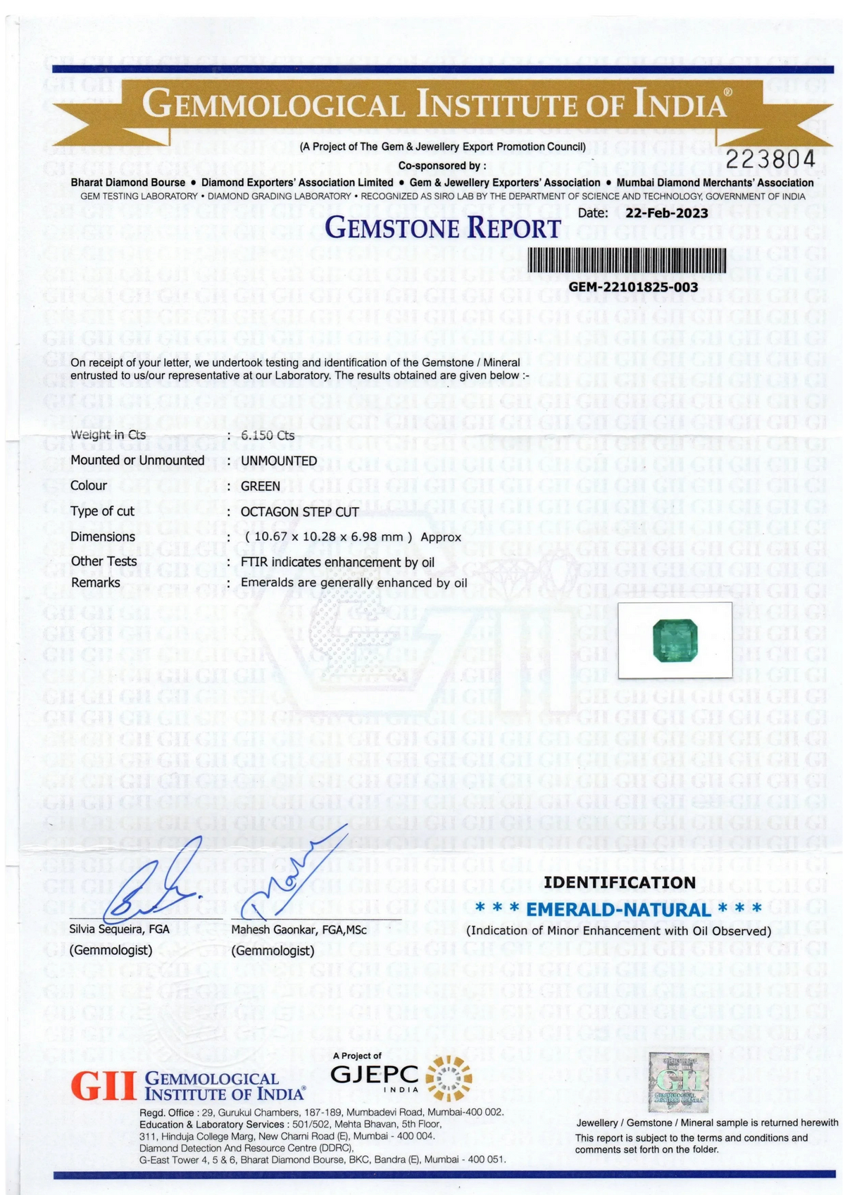 6.15 Ct GII Certified Untreated Natural Zambian Emerald Gemstone Panna - Venus Gems
