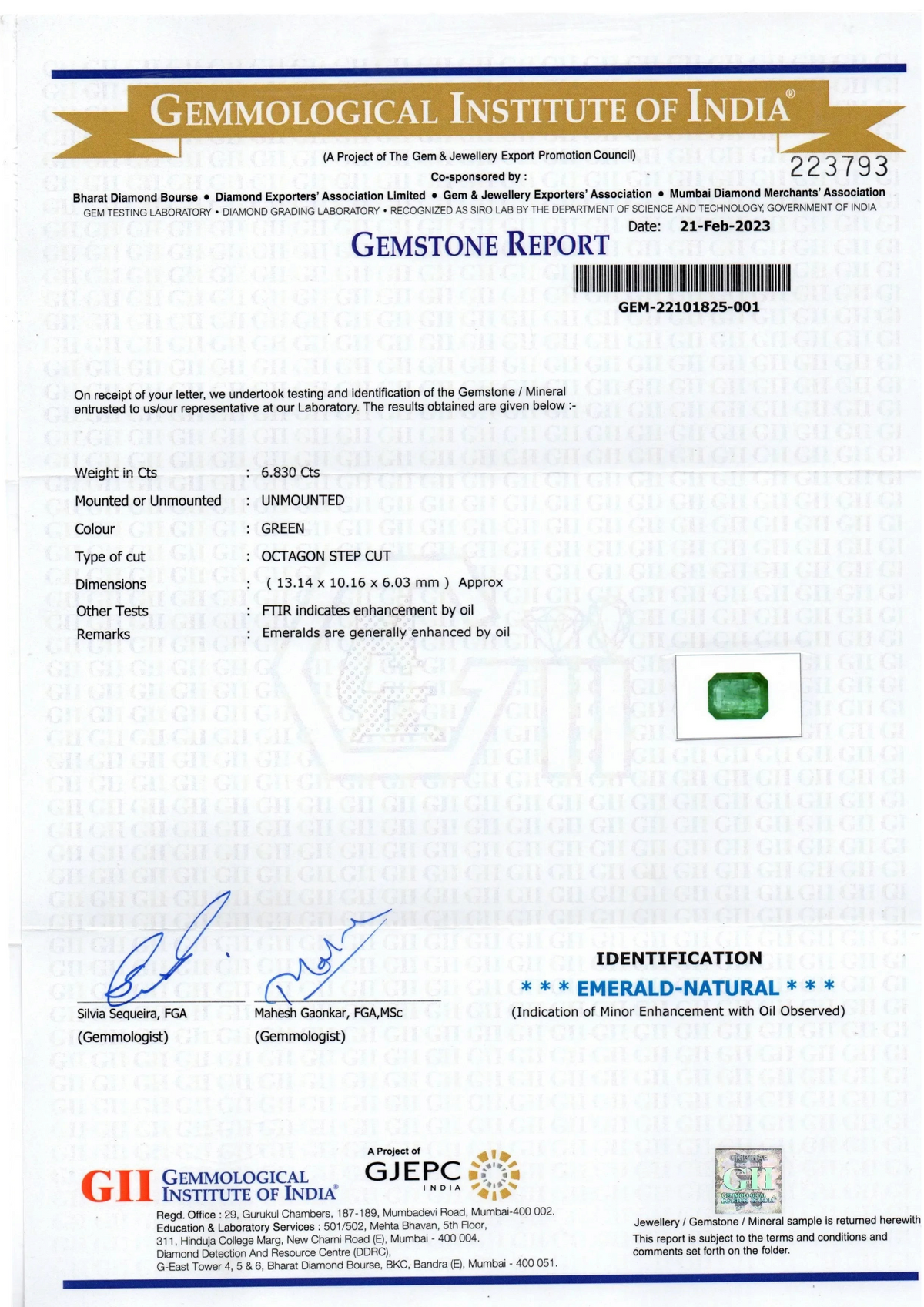 6.83 Ct GII Certified Untreated Natural Zambian Emerald Gemstone Panna - Venus Gems