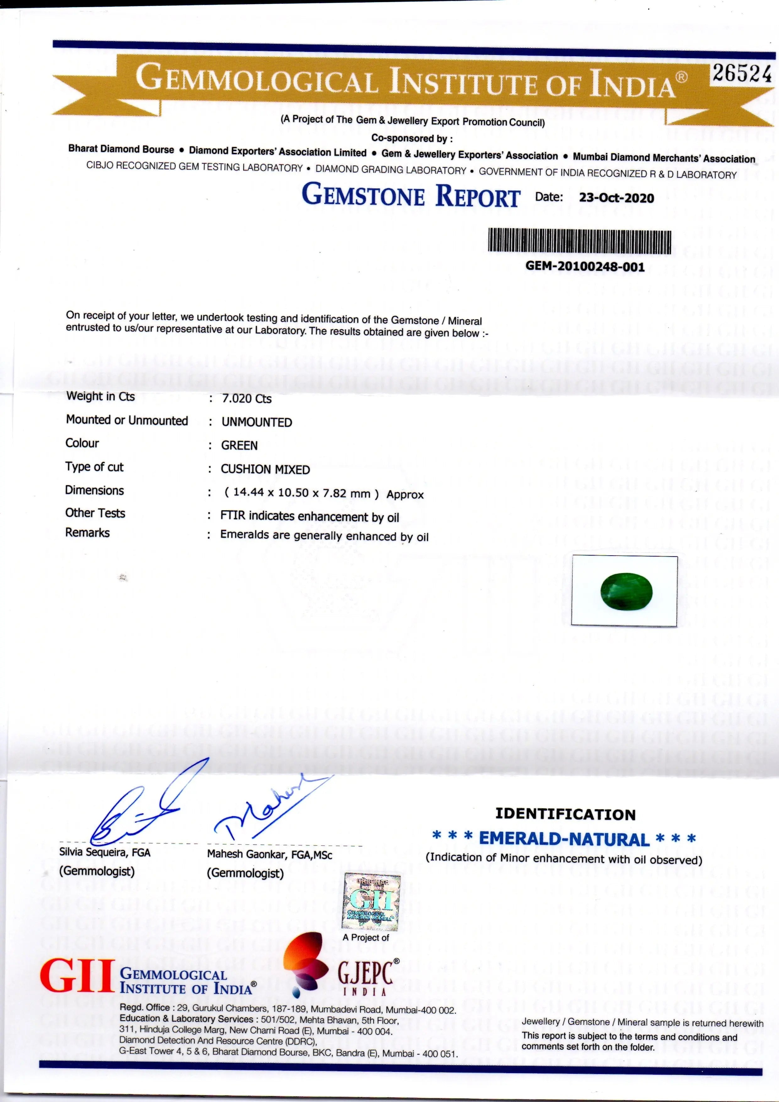 7.02 Ct GII Certified Untreated Natural Zambian Emerald Gems AAAA