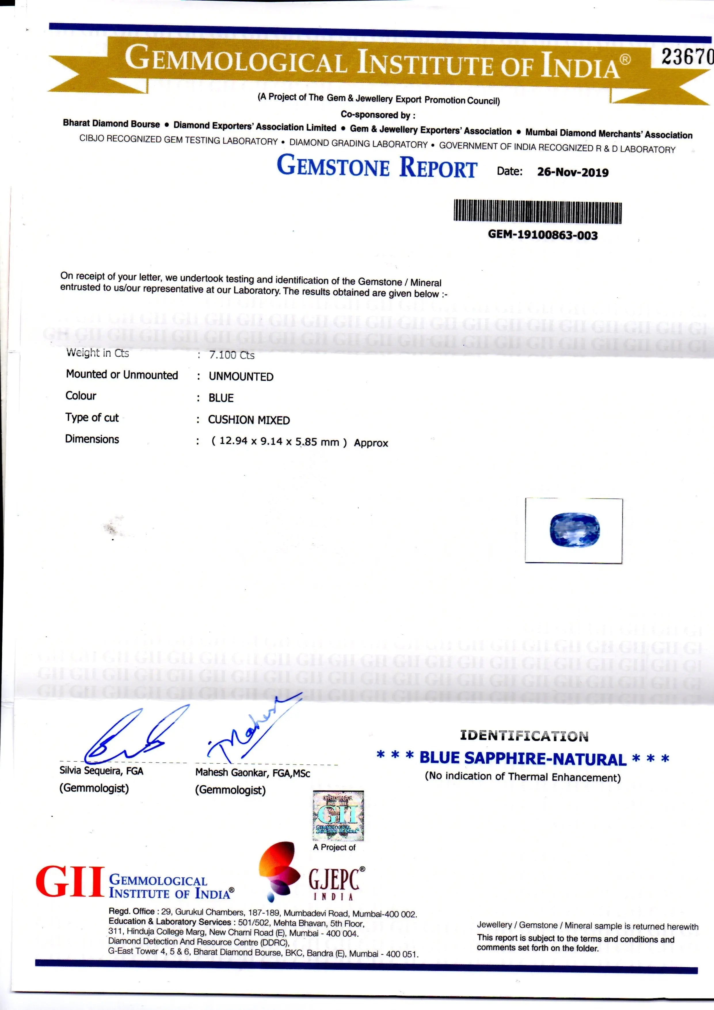 7.10 Ct GII Certified Unheated Untreated Natural Ceylon Blue Sapphire
