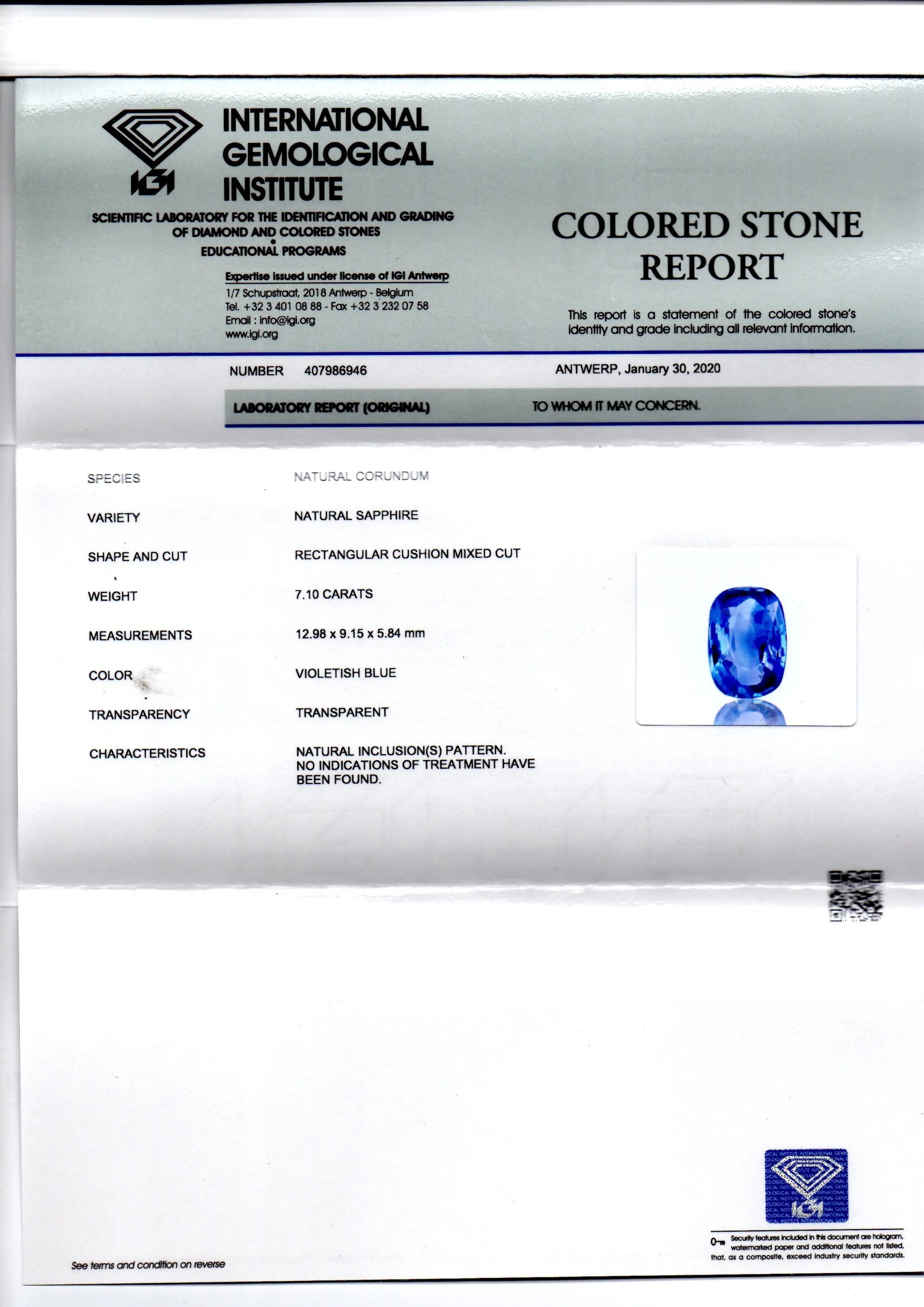 7.10 Ct GII Certified Unheated Untreated Natural Ceylon Blue Sapphire