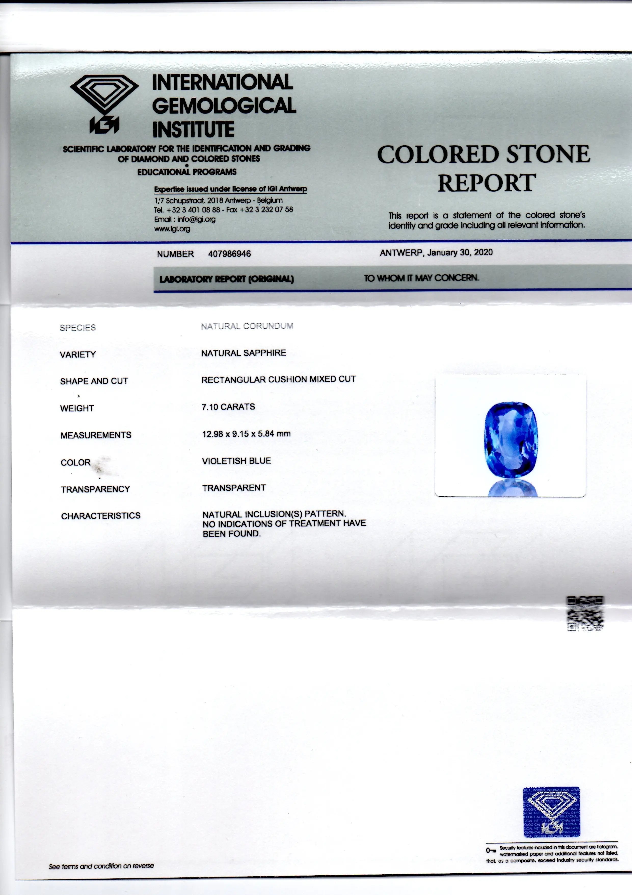 7.10 Ct GII Certified Unheated Untreated Natural Ceylon Blue Sapphire