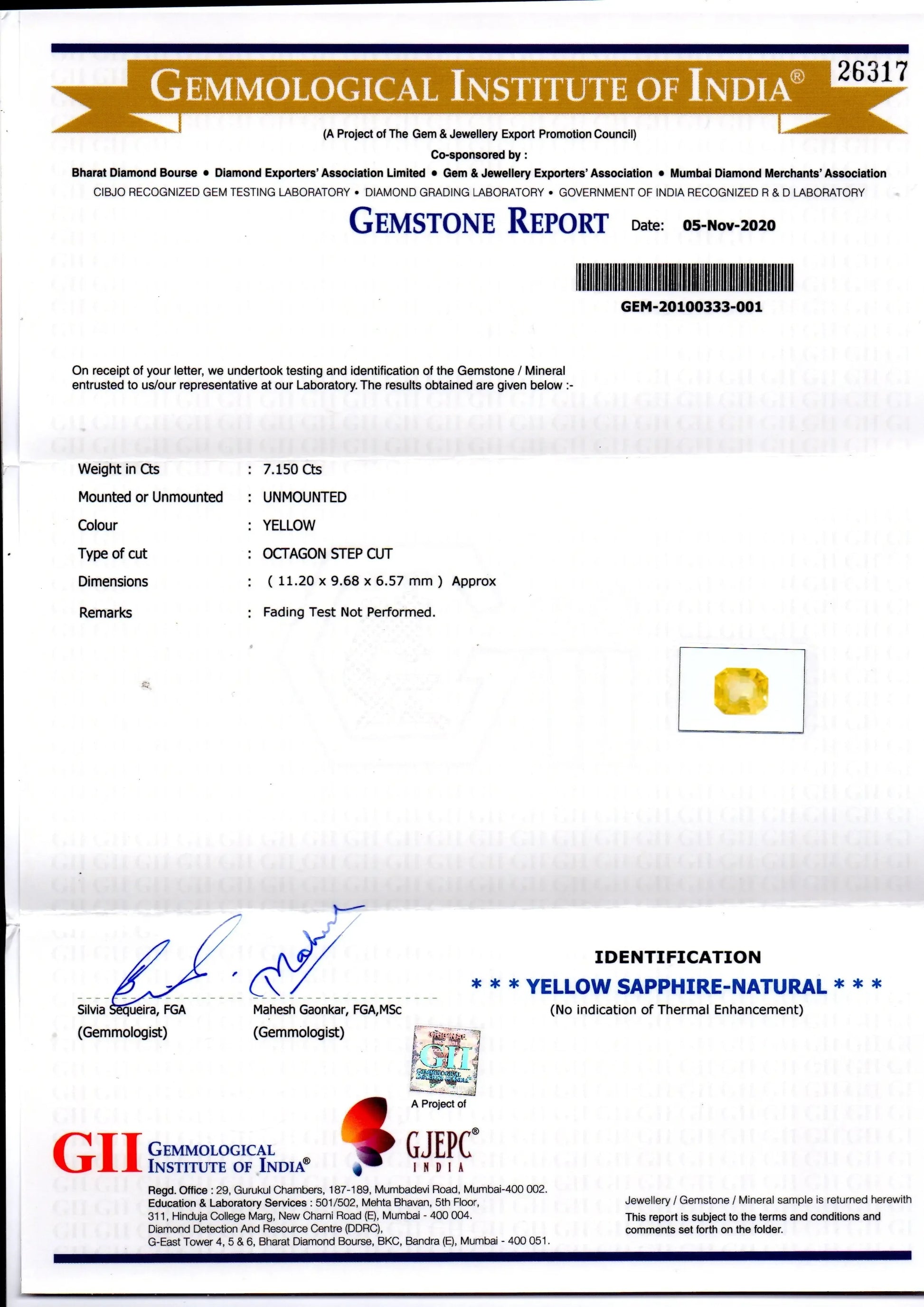 7.15 Ct GII Certified Unheated Untreated Natural Ceylon Yellow Sapphire - Venus Gems