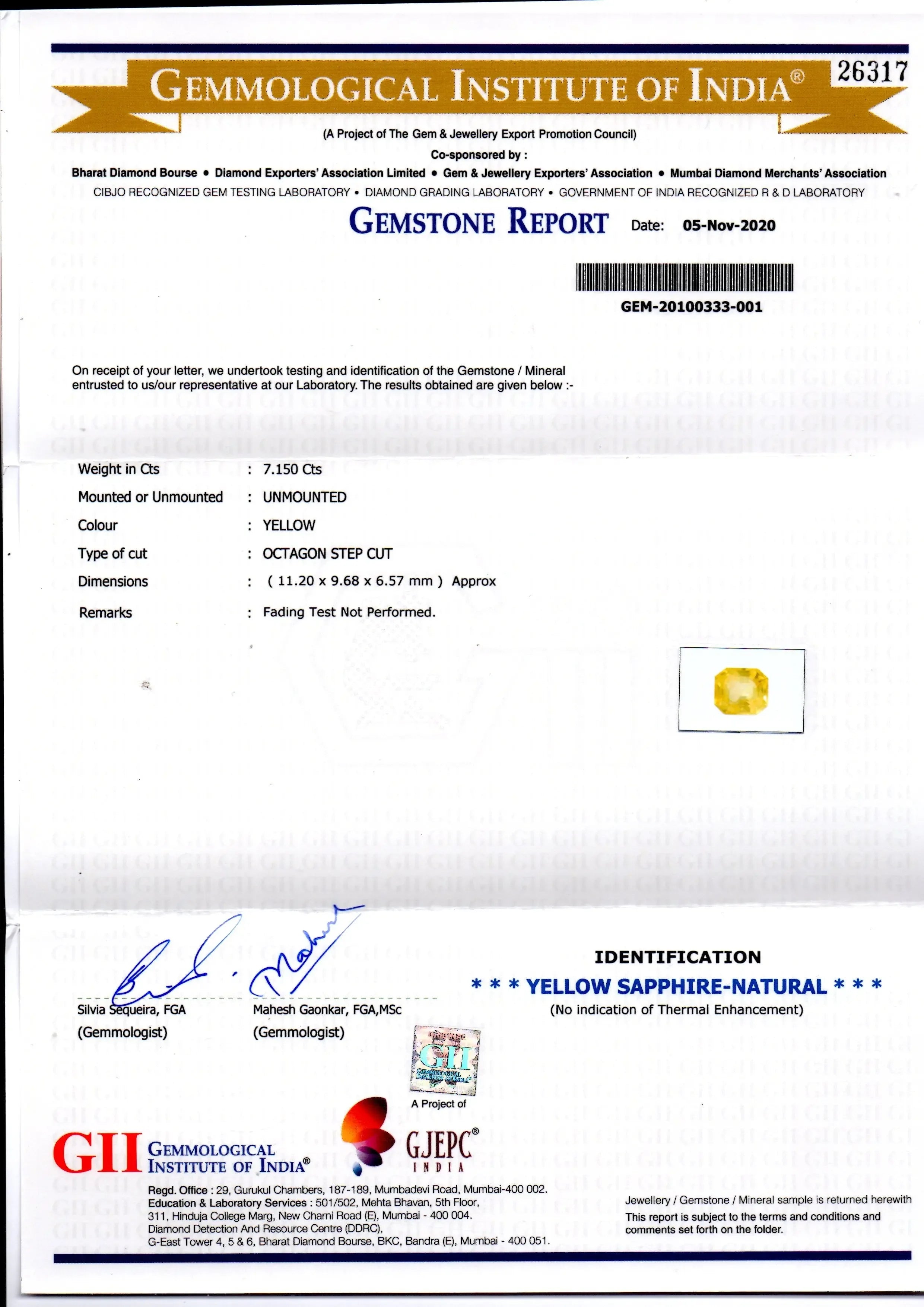 7.15 Ct GII Certified Unheated Untreated Natural Ceylon Yellow Sapphire - Venus Gems