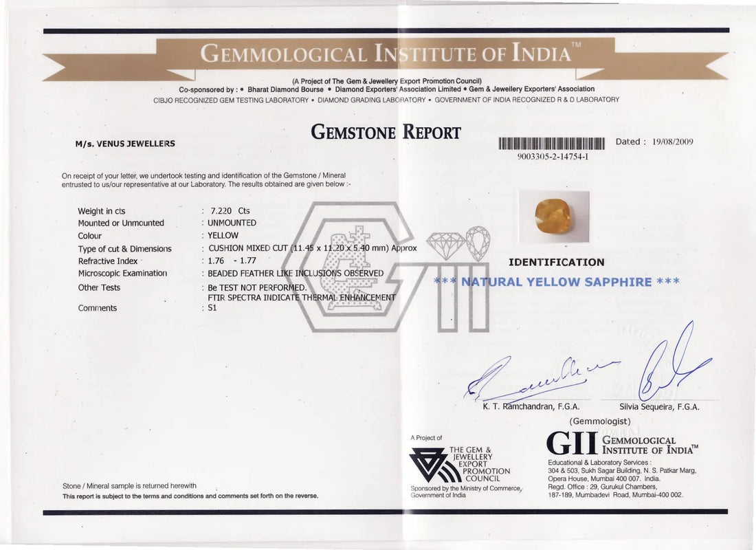 7.22 CARAT CERTIFIED NATURAL YELLOW SAPPHIRE,REAL PUKHRAJ GEMS