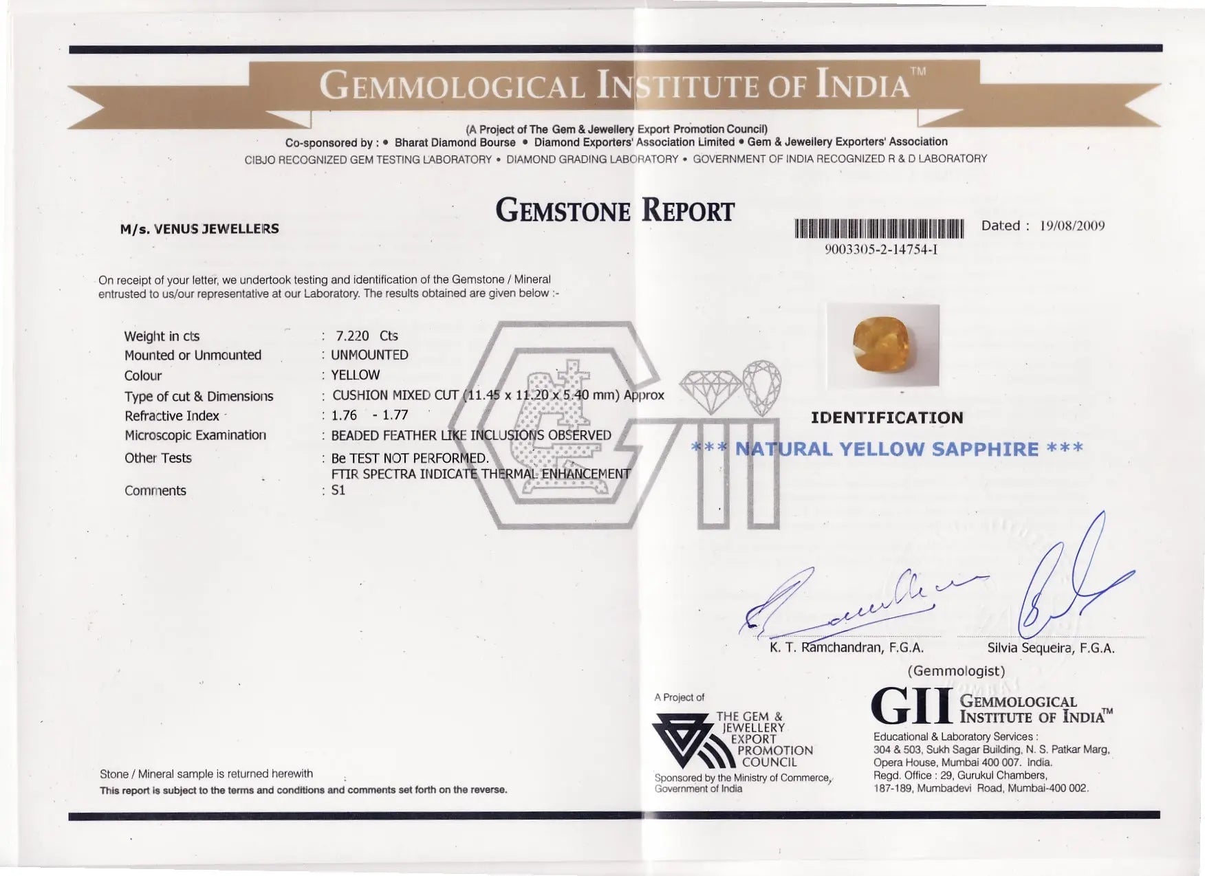 7.22 CARAT CERTIFIED NATURAL YELLOW SAPPHIRE,REAL PUKHRAJ GEMS