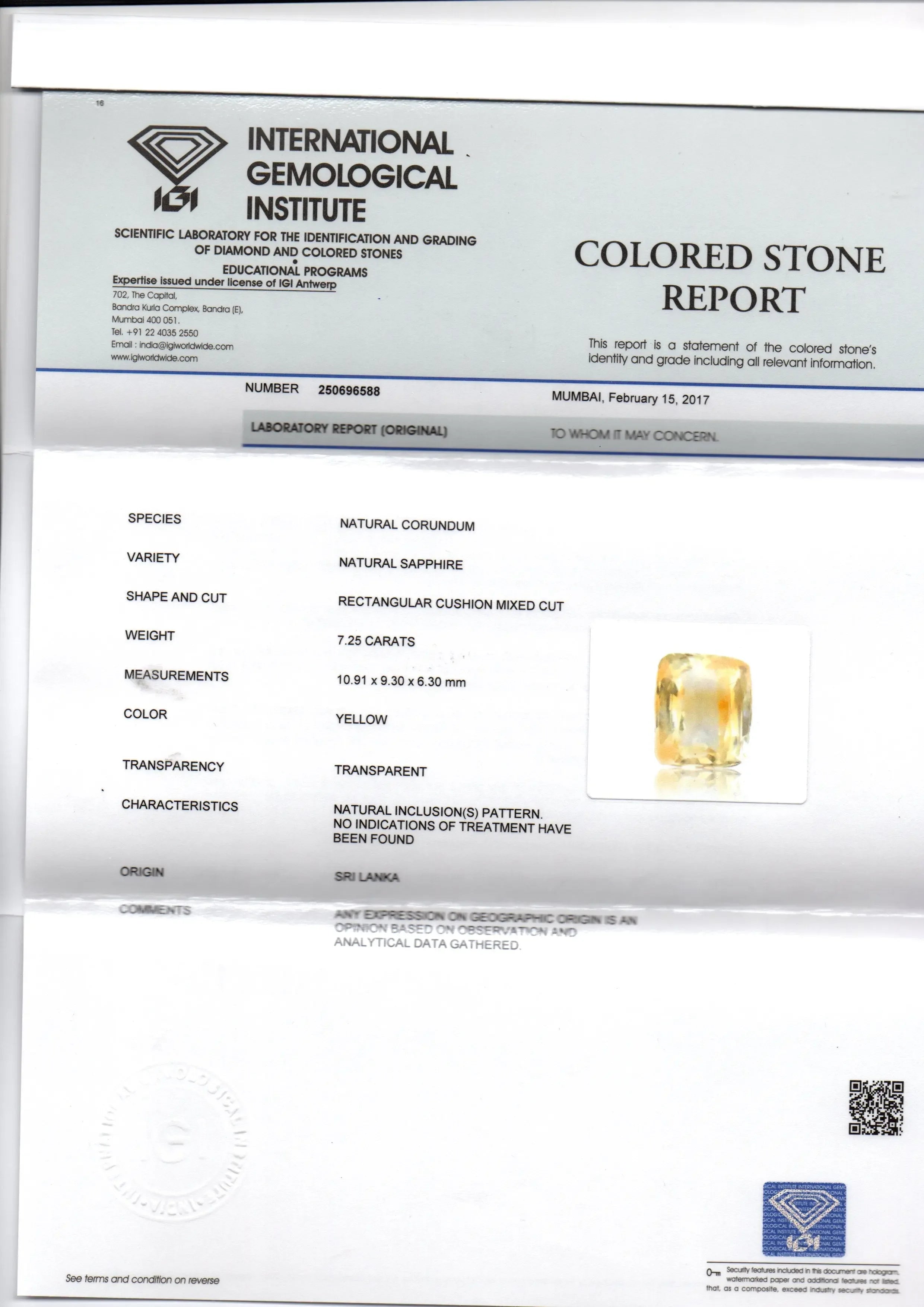 7.25 Ct Unheated Untreated Natural Ceylon Yellow Sapphire Gemstone - Venus Gems