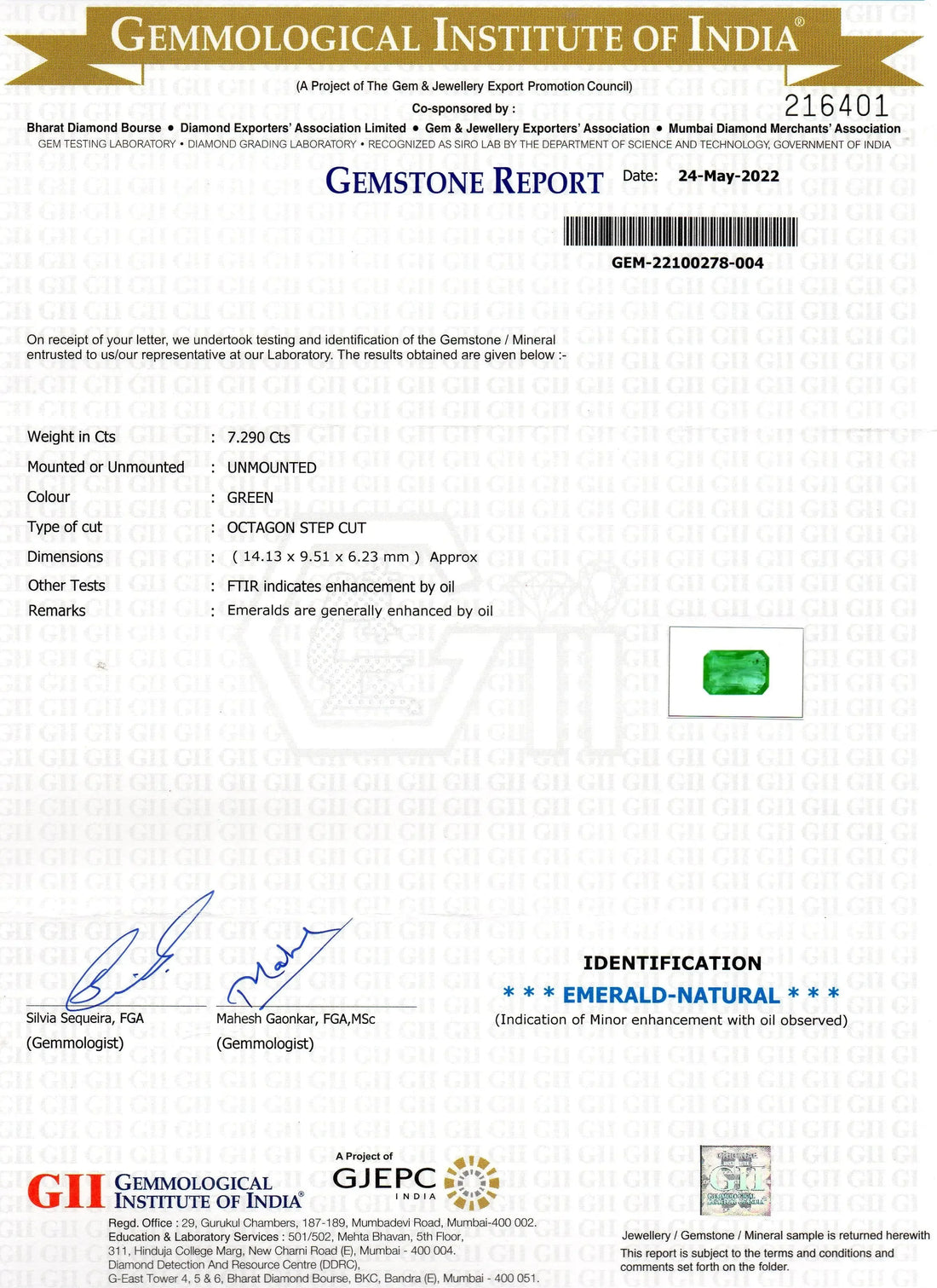 7.29 Ct GII Certified Untreated Natural Zambian Emerald Gemstone AAA - Venus Gems