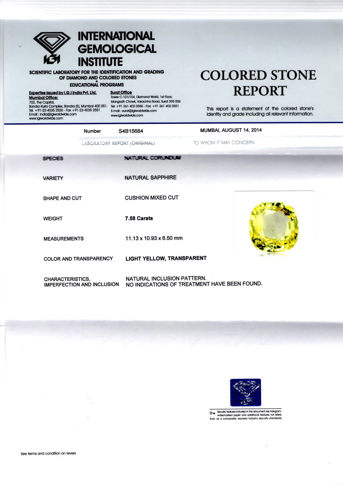 7.58 Ct Unheated Untreated Natural Ceylon Yellow Sapphire Pukhraj