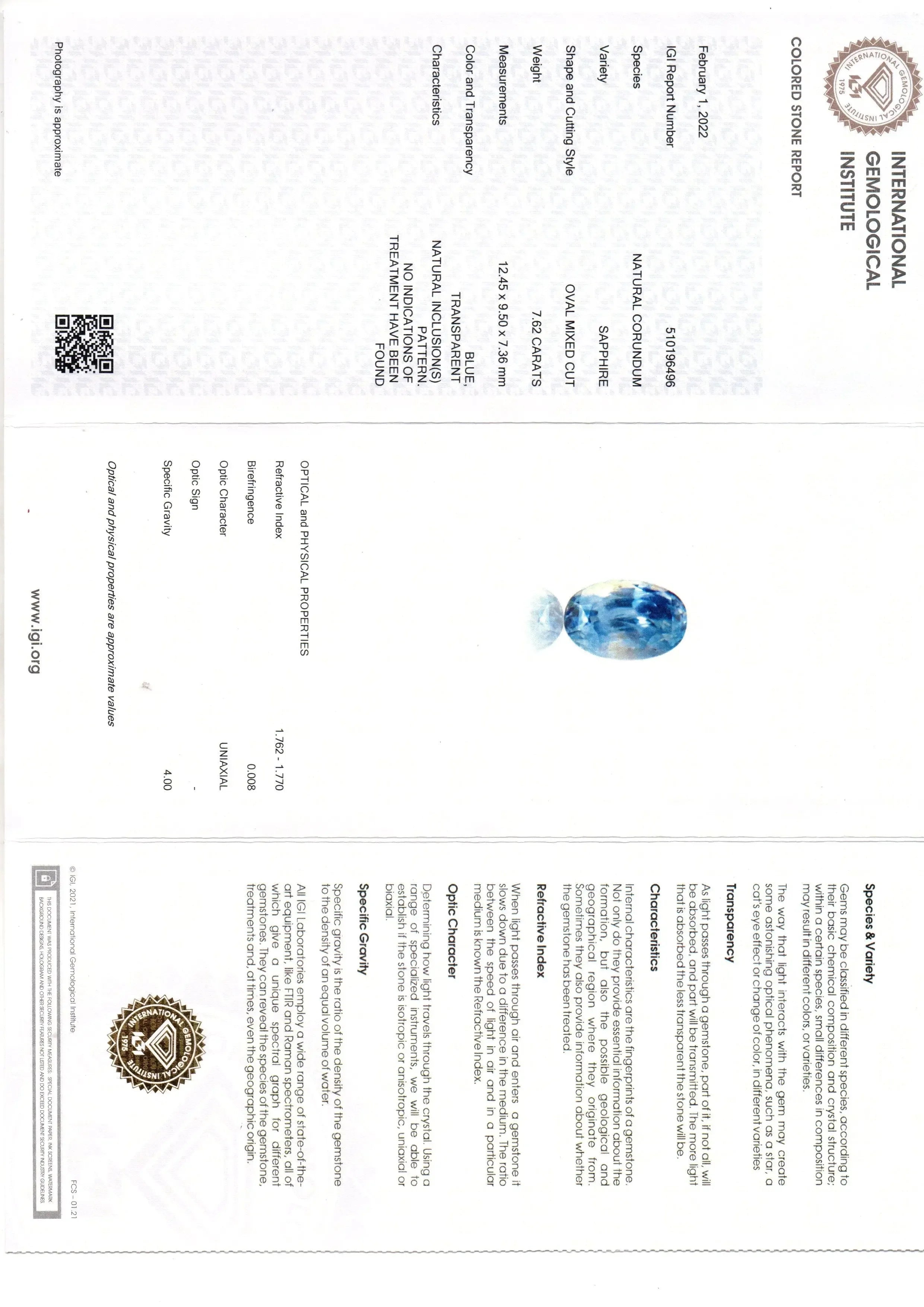 7.62 Ct IGI Certified Unheated Untreated Natural Ceylon Blue Sapphire AAA - Venus Gems