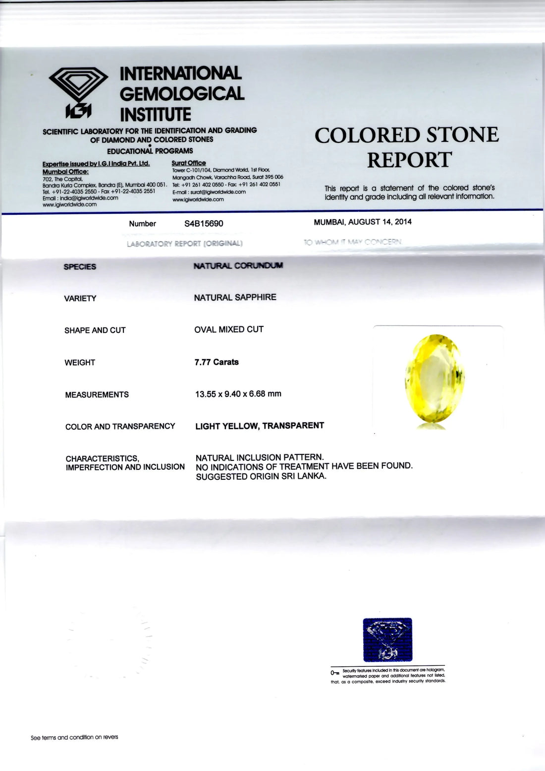 7.77 Ct Unheated Untreated Natural Ceylon Yellow Sapphire Pukhraj - Venus Gems