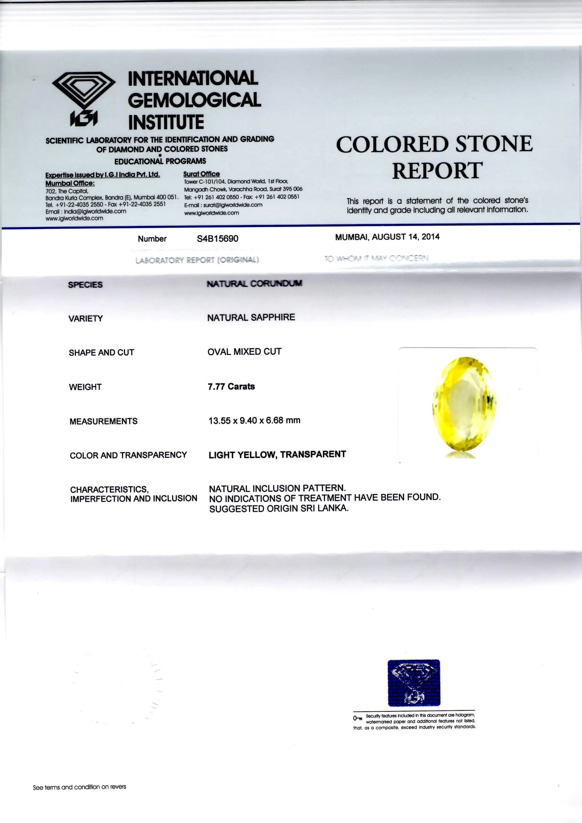 7.77 Ct Unheated Untreated Natural Ceylon Yellow Sapphire Pukhraj - Venus Gems