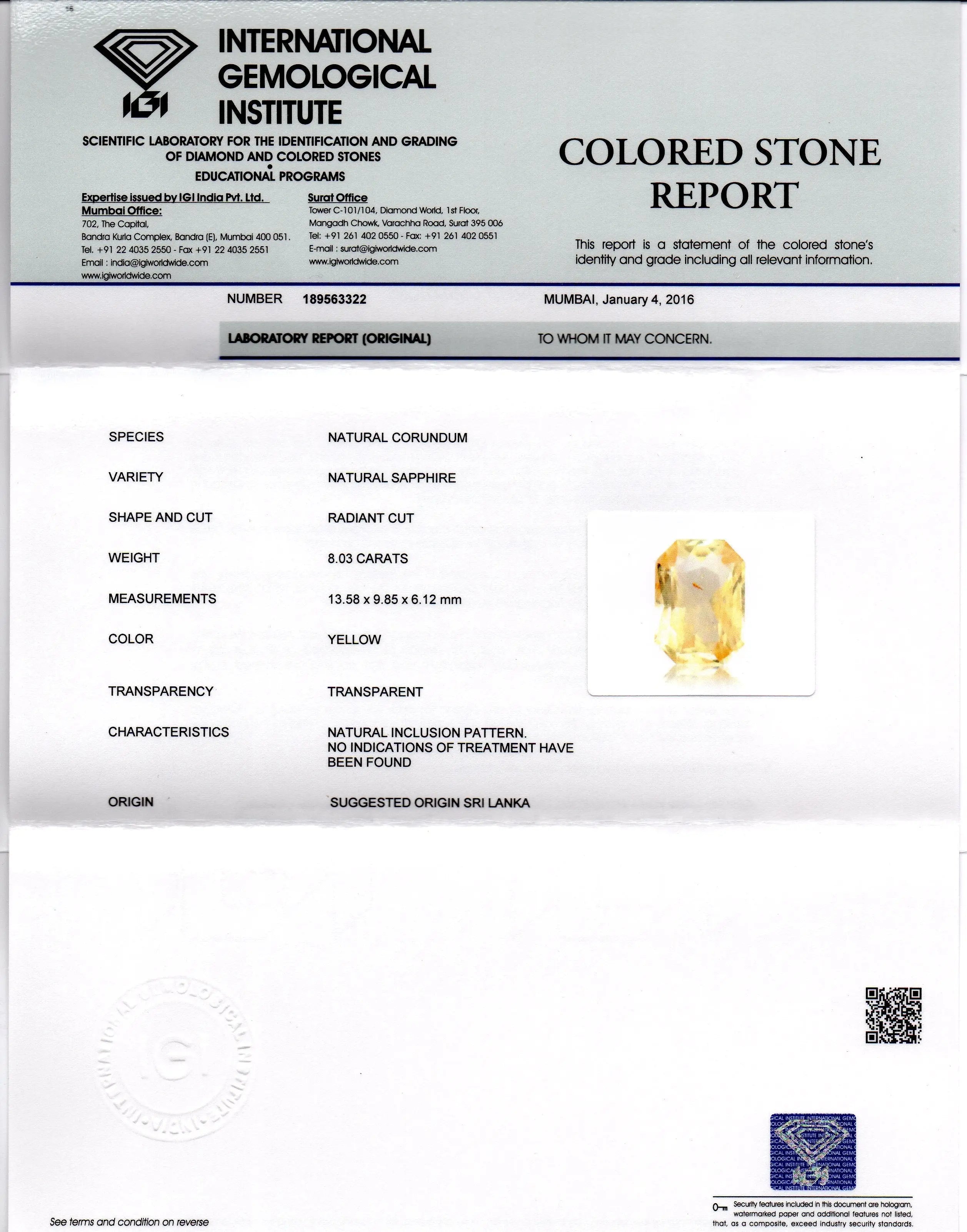 8.03 Ct Unheated Untreated Natural Ceylon Yellow Sapphire Gemstone