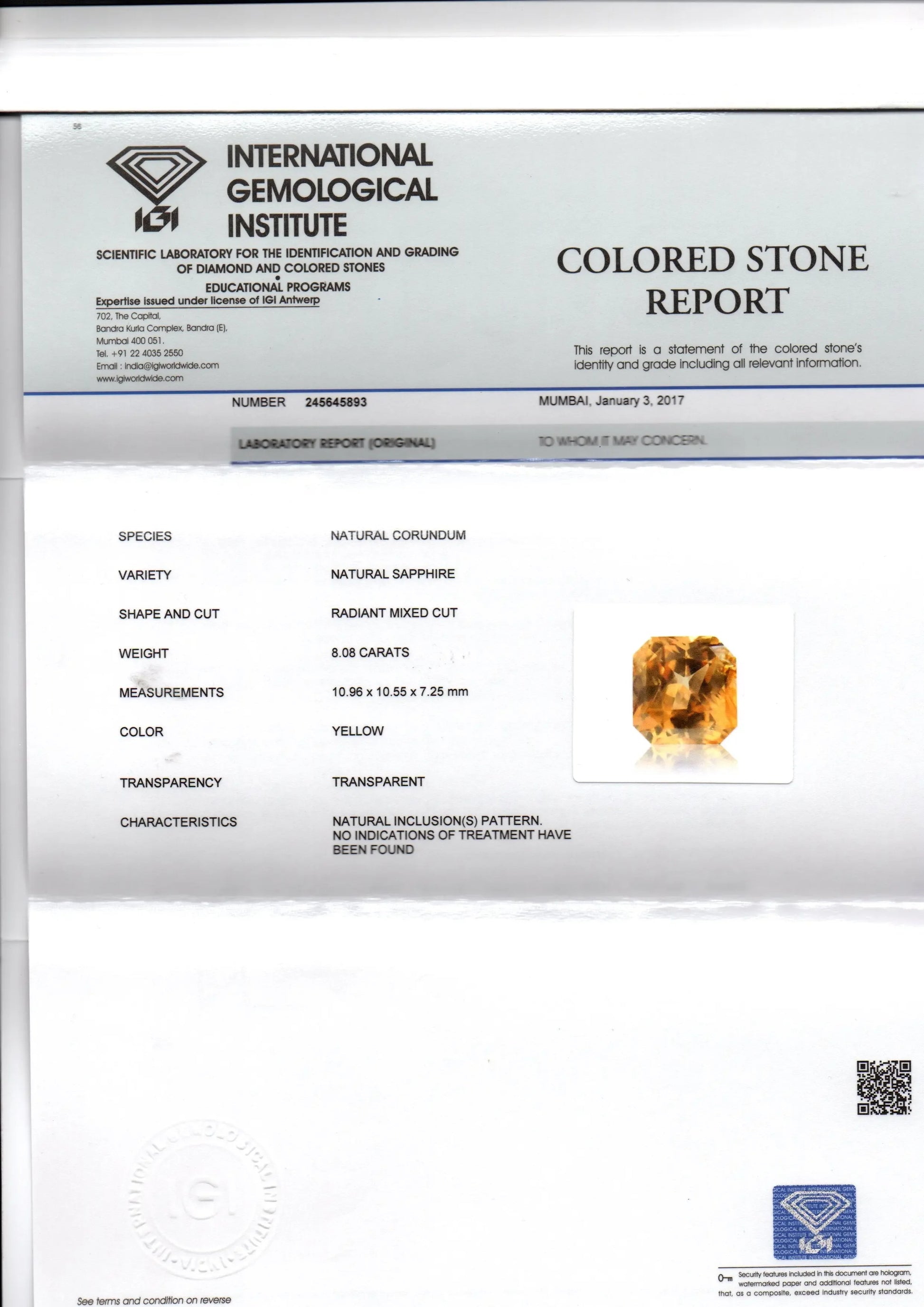 8.08 Ct Unheated Untreated Natural Ceylon Yellow Sapphire AAAAA - Venus Gems