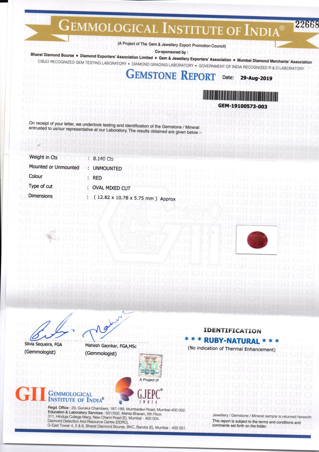 8.14 Ct GII Certified Unheated Untreated Natural New Burma Ruby