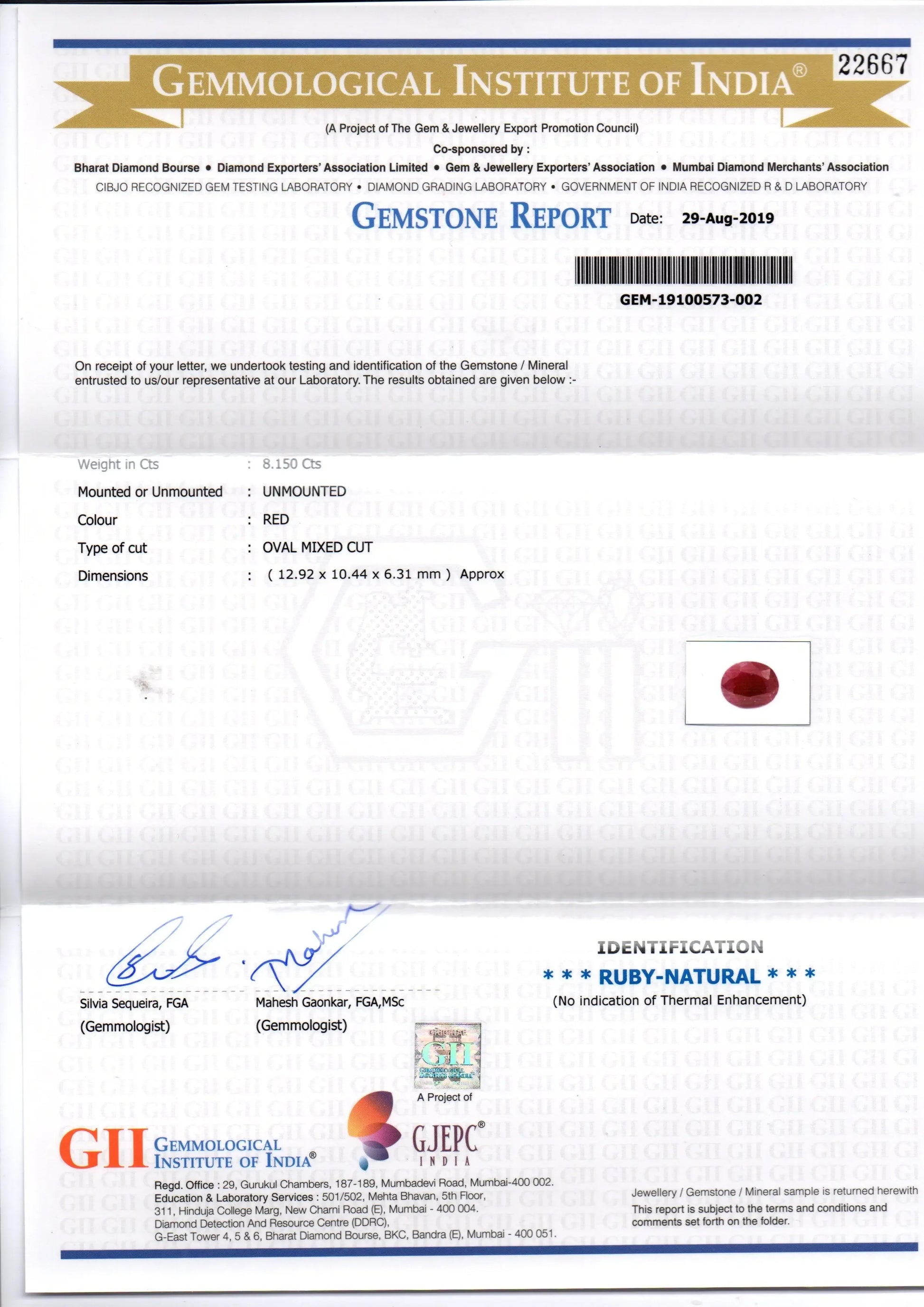 8.15 Ct GII Certified Unheated Untreated Natural New Burma Ruby - Venus Gems