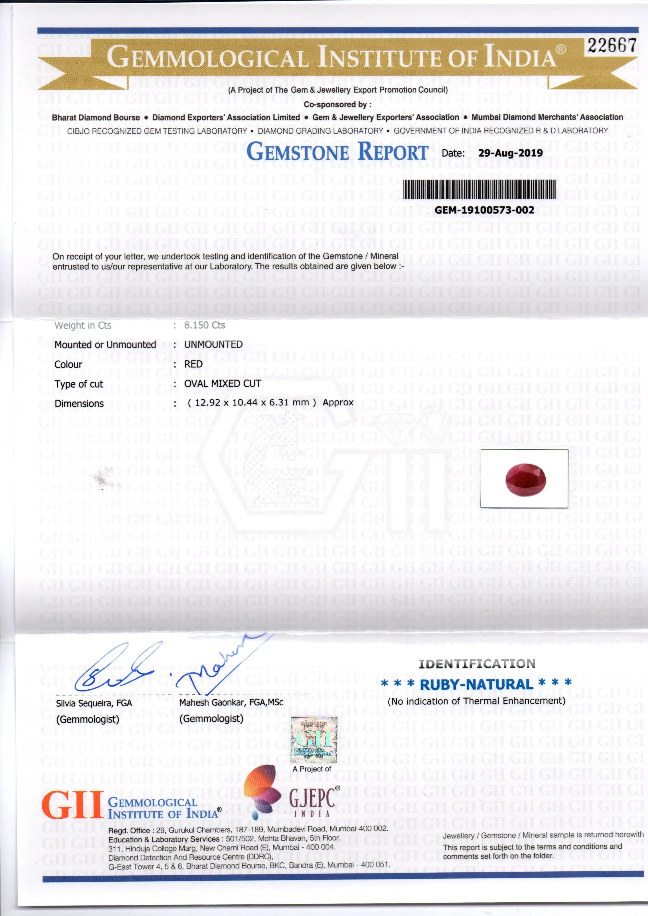 8.15 Ct GII Certified Unheated Untreated Natural New Burma Ruby - Venus Gems