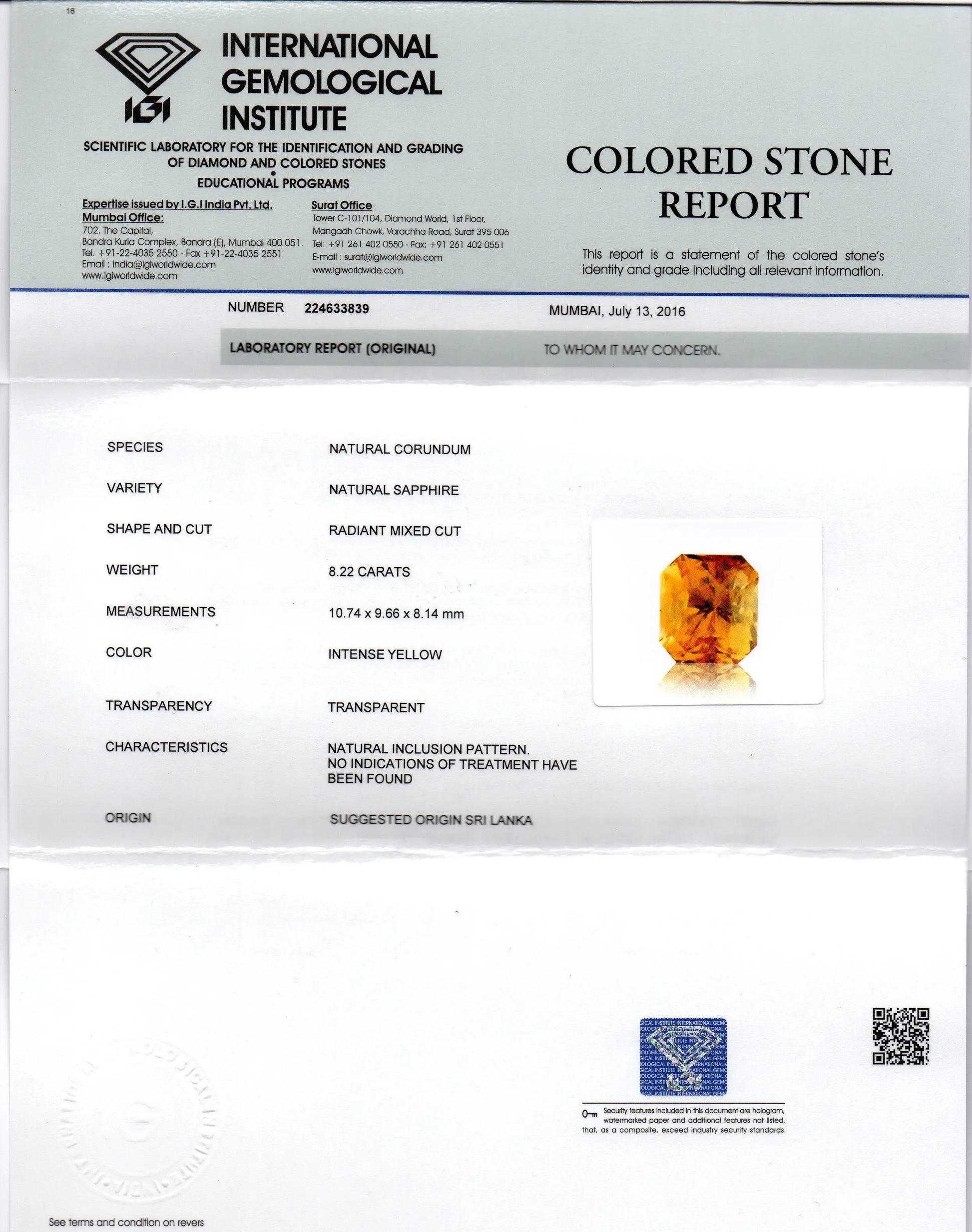 8.22 Ct Unheated Untreated Natural Ceylon Yellow Sapphire AAAAA - Venus Gems