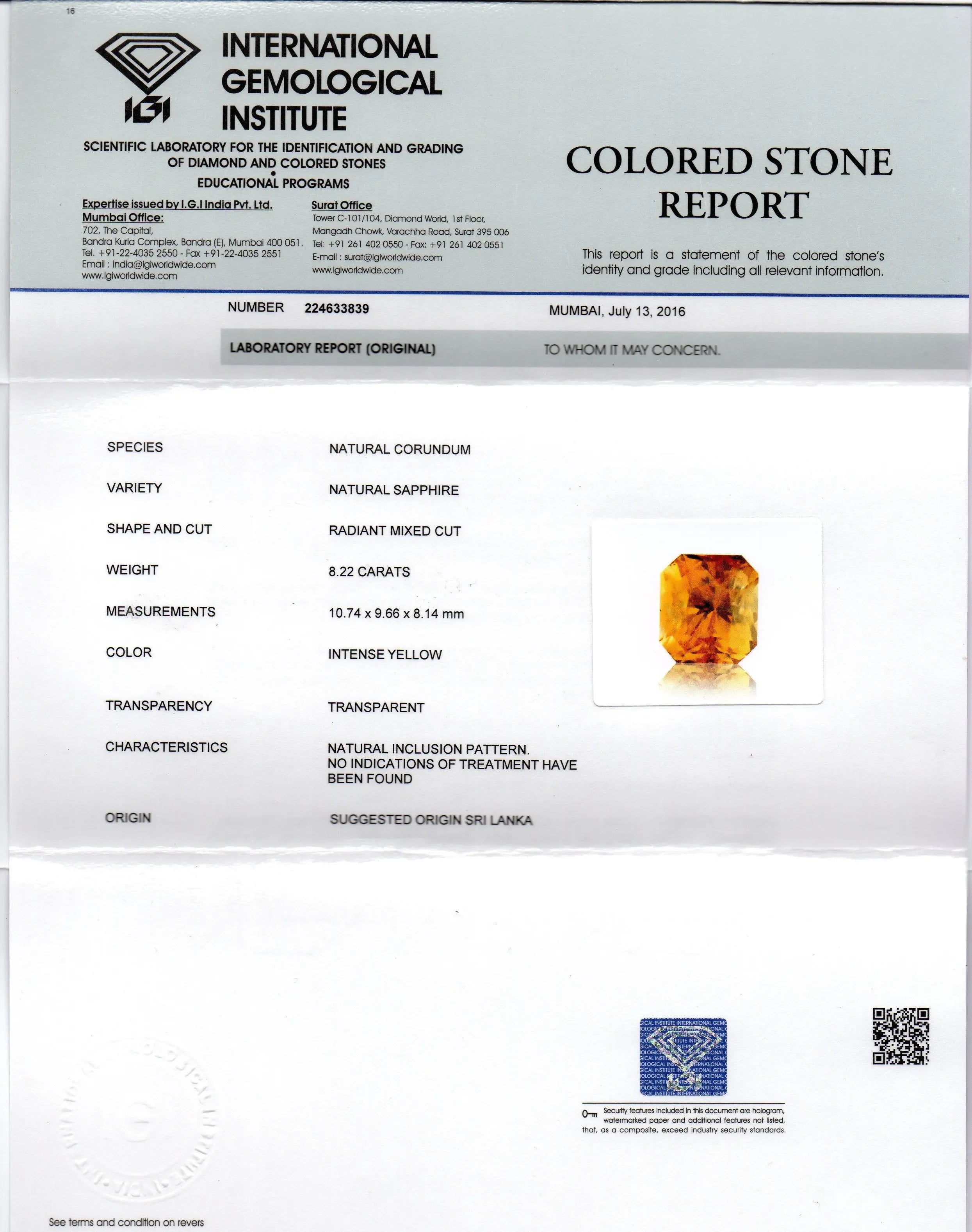 8.22 Ct Unheated Untreated Natural Ceylon Yellow Sapphire AAAAA - Venus Gems