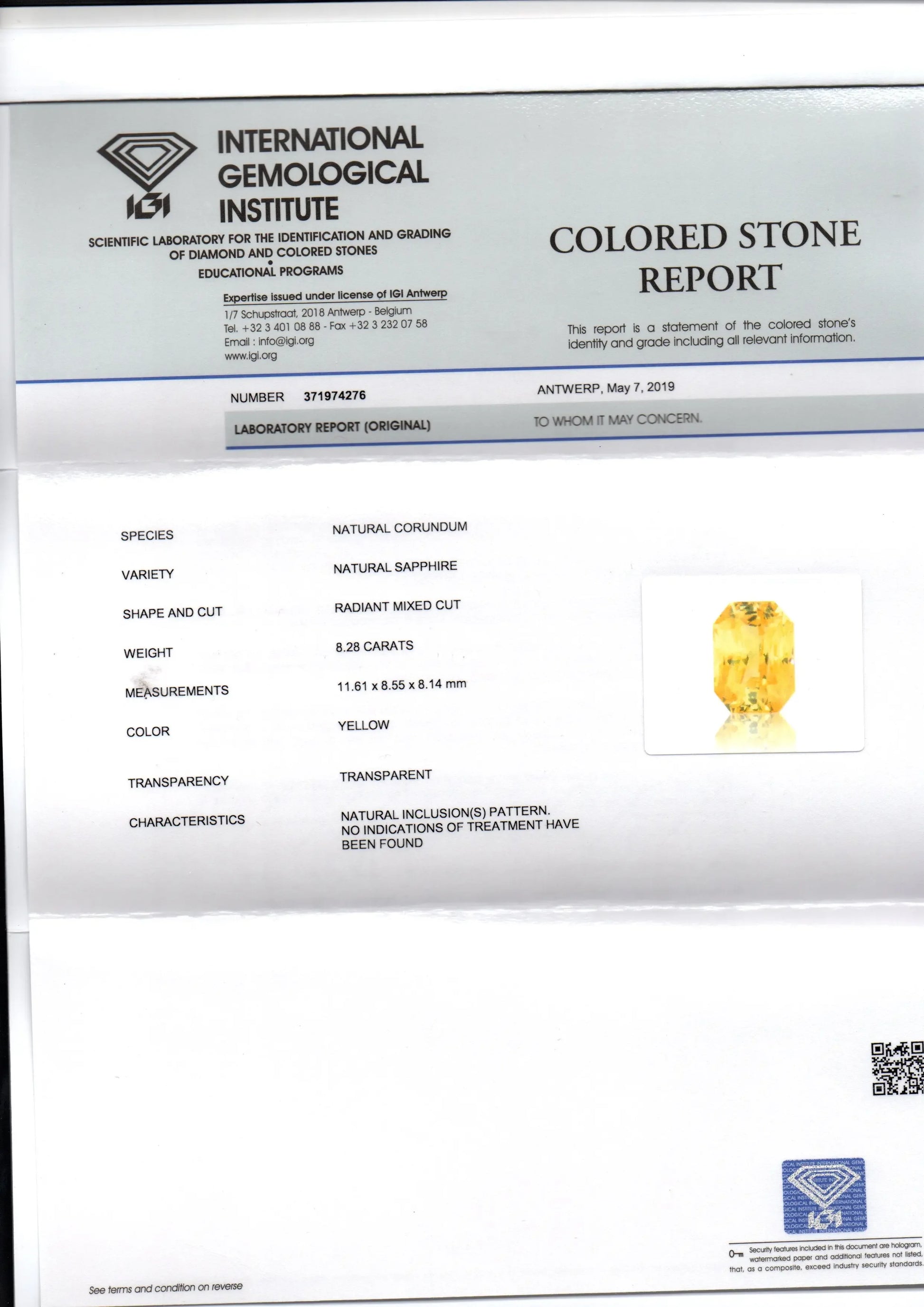 8.28 Ct IGI Certified Unheated Untreated Natural Ceylon Yellow Sapphire - Venus Gems