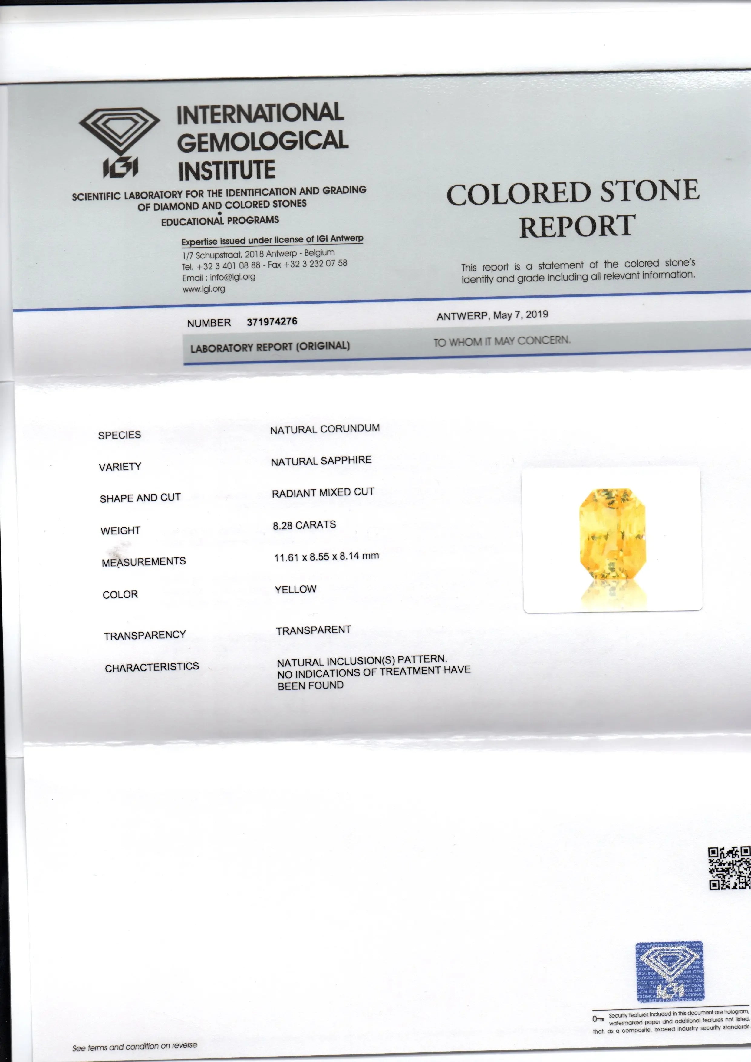 8.28 Ct IGI Certified Unheated Untreated Natural Ceylon Yellow Sapphire - Venus Gems