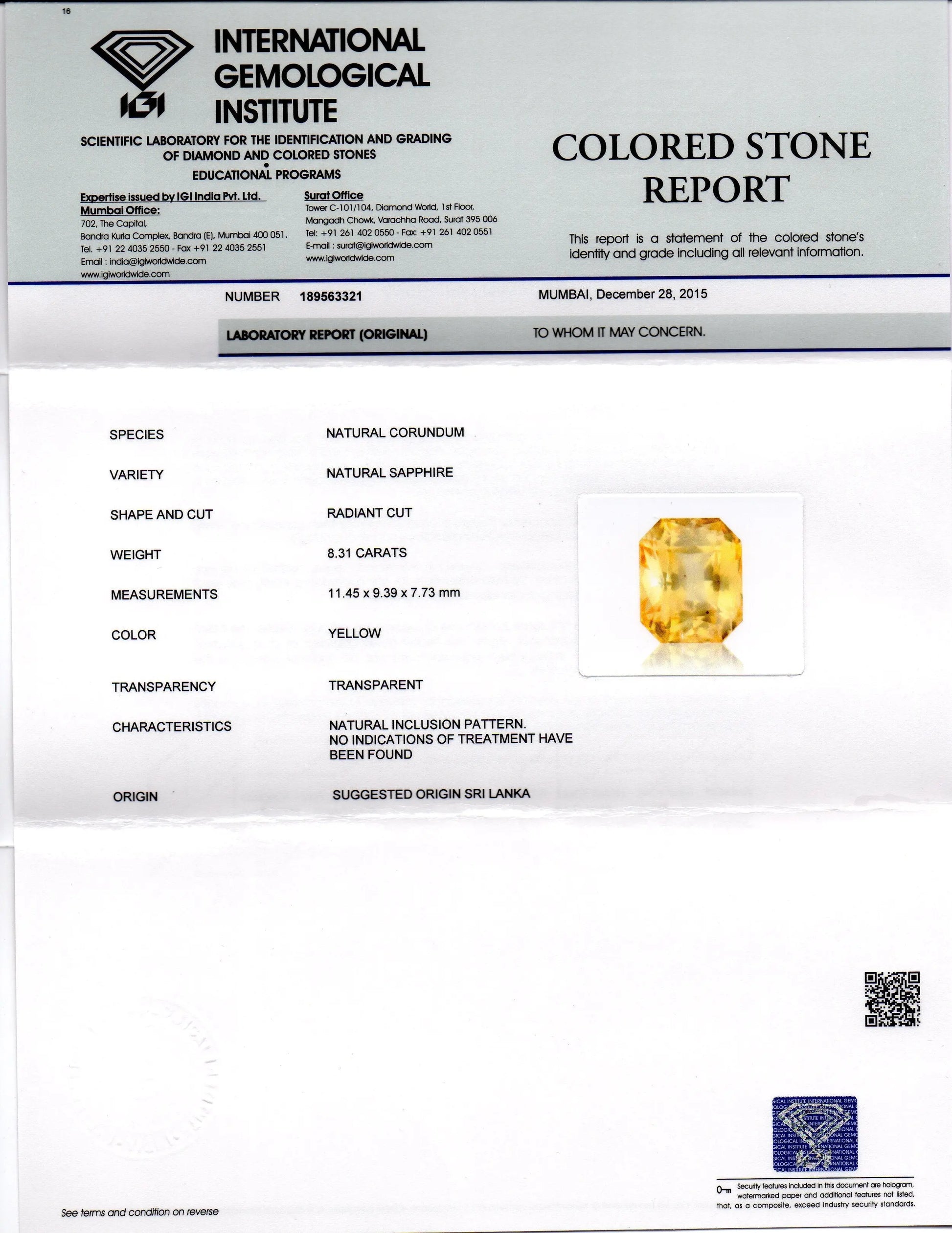 8.31 Ct Unheated Untreated Natural Ceylon Yellow Sapphire Gemstone