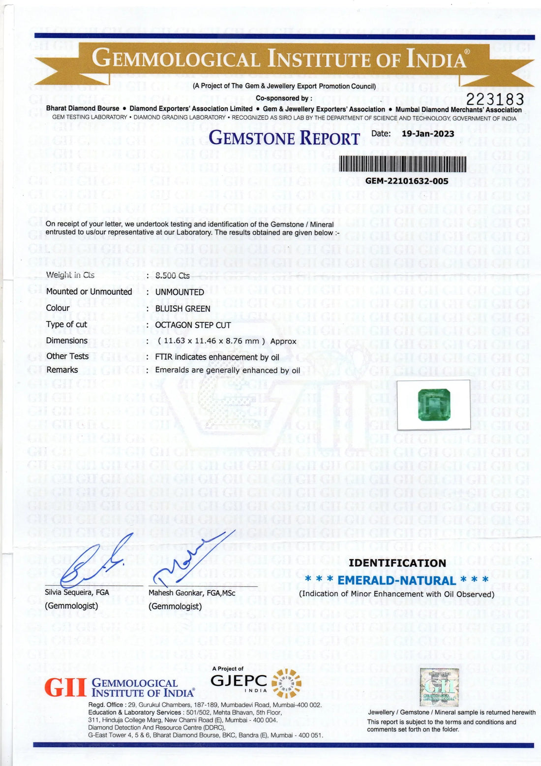8.50 Ct Certified Untreated Natural Zambian Emerald Gemstone Panna - Venus Gems