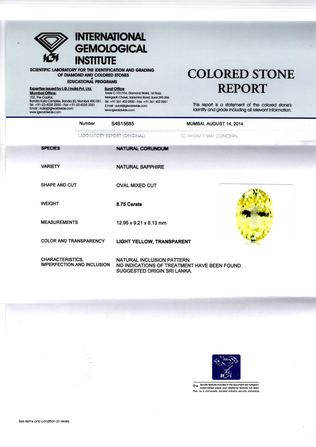 8.75 Ct Unheated Untreated Natural Ceylon Yellow Sapphire Pukhraj