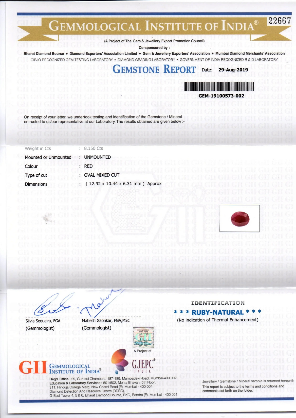 8.15 Ct GII Certified Unheated Untreated Natural New Burma Ruby - Venus Gems