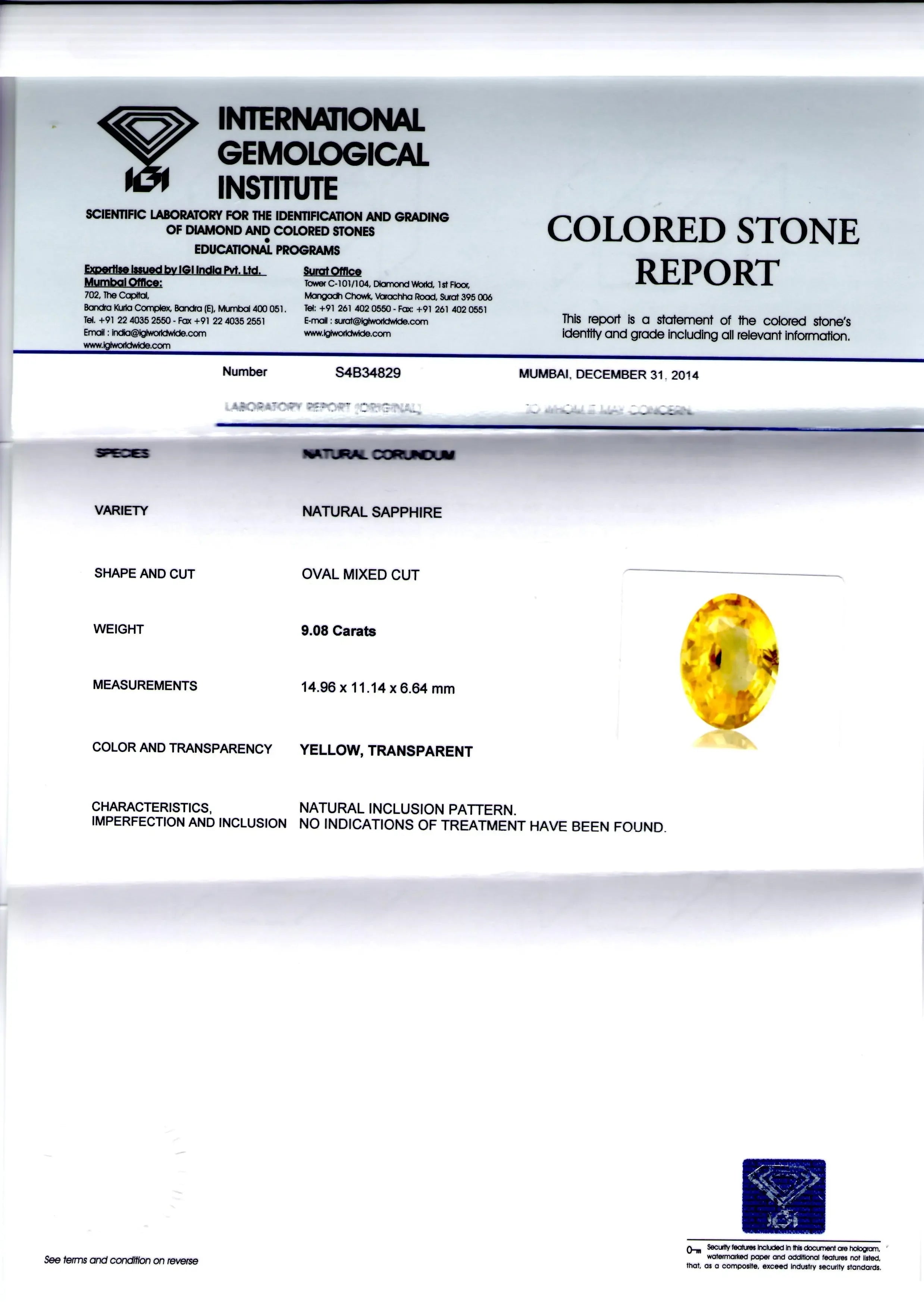 9.08 Ct Unheated Untreated Natural Ceylon Yellow Sapphire/Pukhraj - Venus Gems