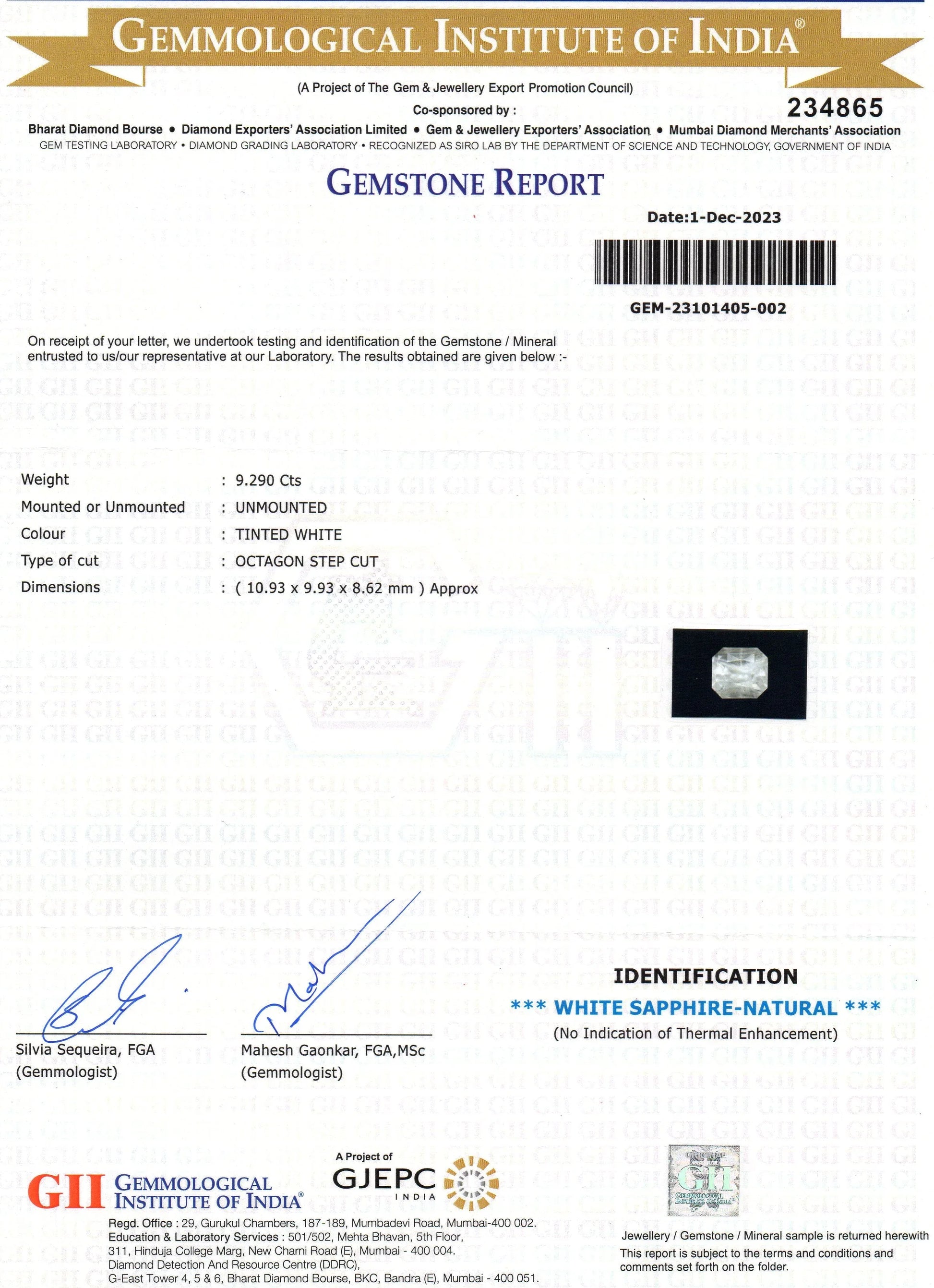 9.29 Ct GII Certified Unheated Untreated Natural Ceylon White Sapphire AA - Venus Gems
