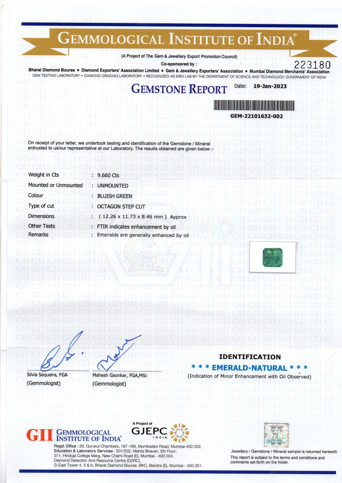 9.66 Ct Certified Untreated Natural Zambian Emerald Gemstone Panna - Venus Gems