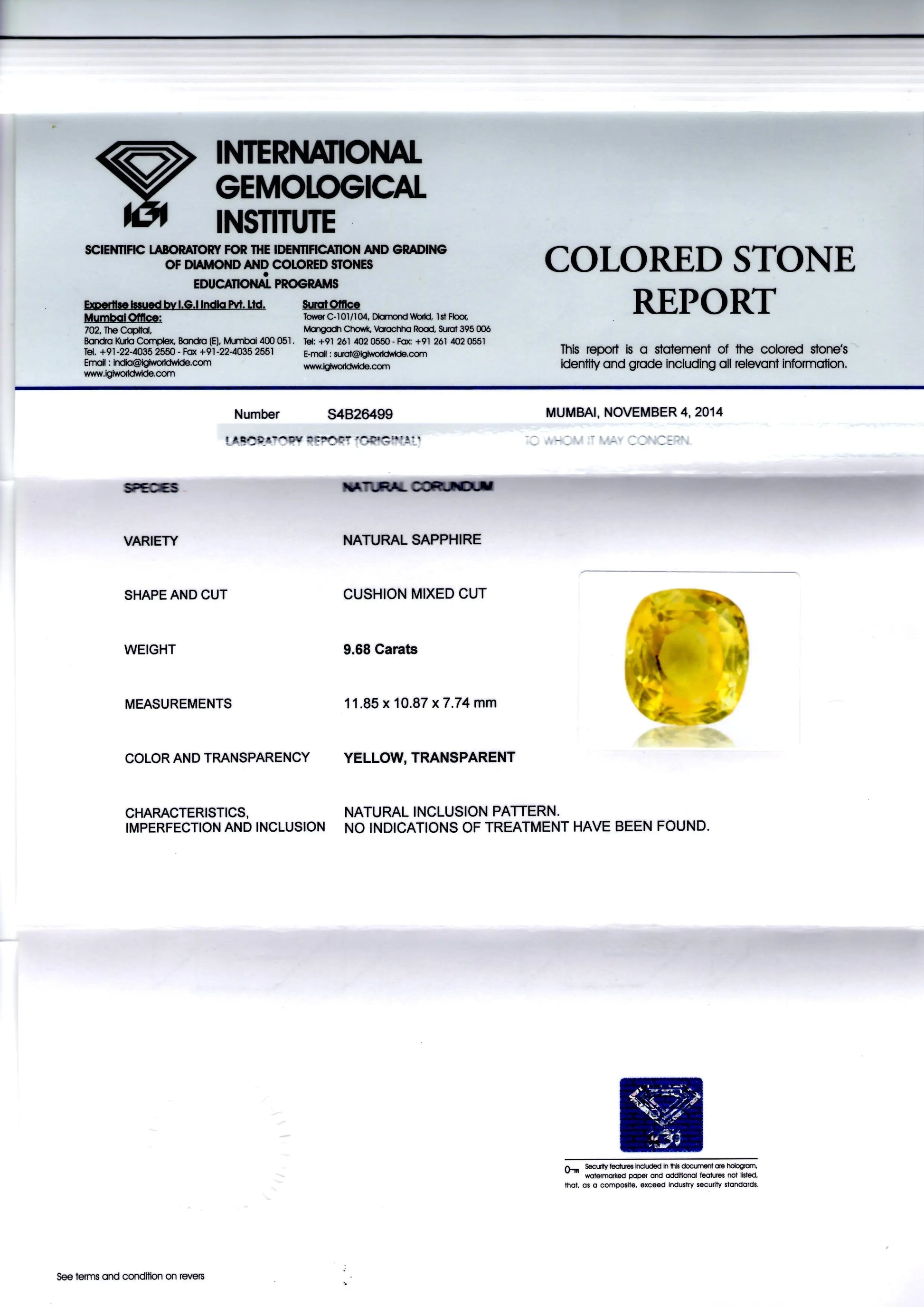 9.68 Ct Unheated Untreated Natural Ceylon Yellow Sapphire Pukhraj