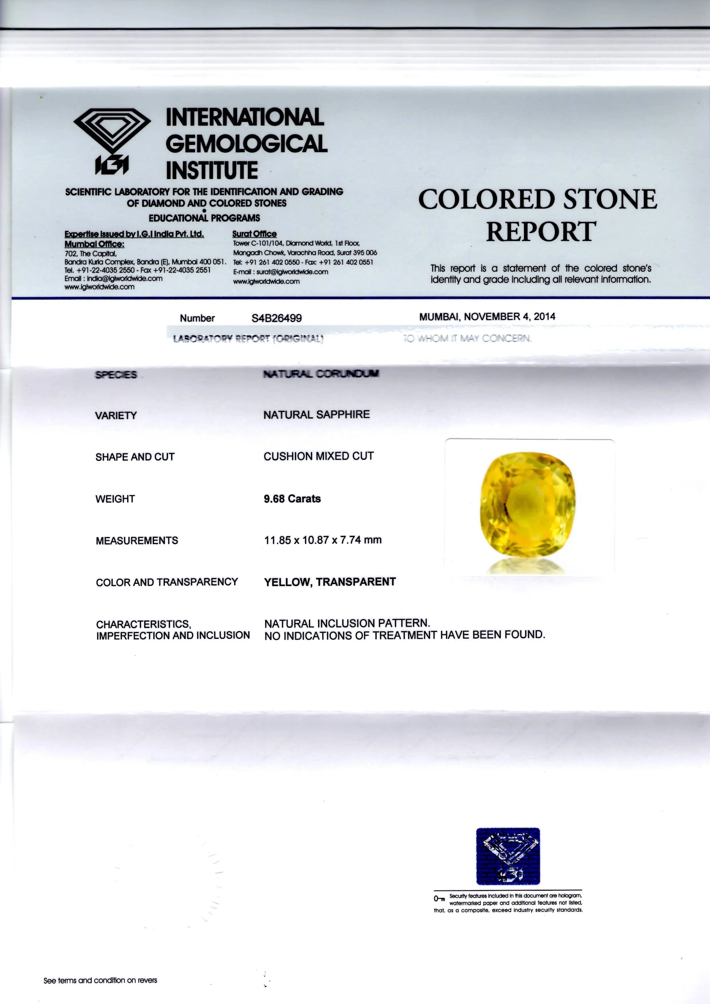 9.68 Ct Unheated Untreated Natural Ceylon Yellow Sapphire Pukhraj