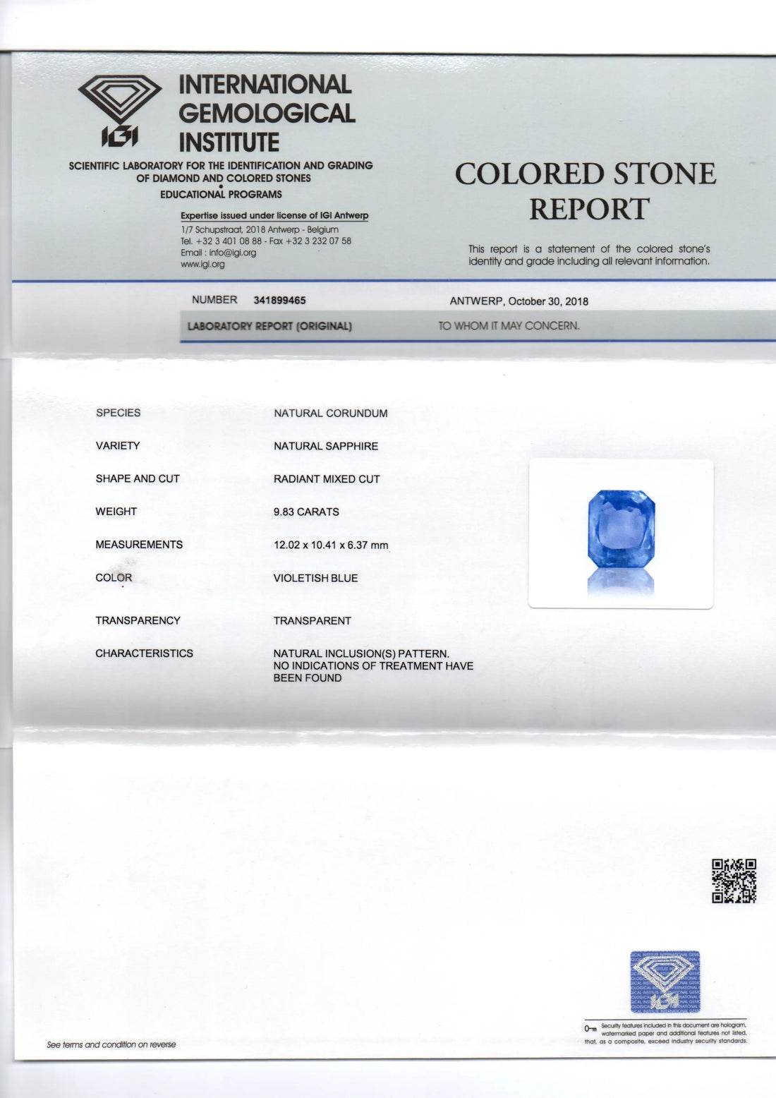 9.83 Ct IGI Certified Unheated Untreated Natural Ceylon Blue Sapphire - Venus Gems