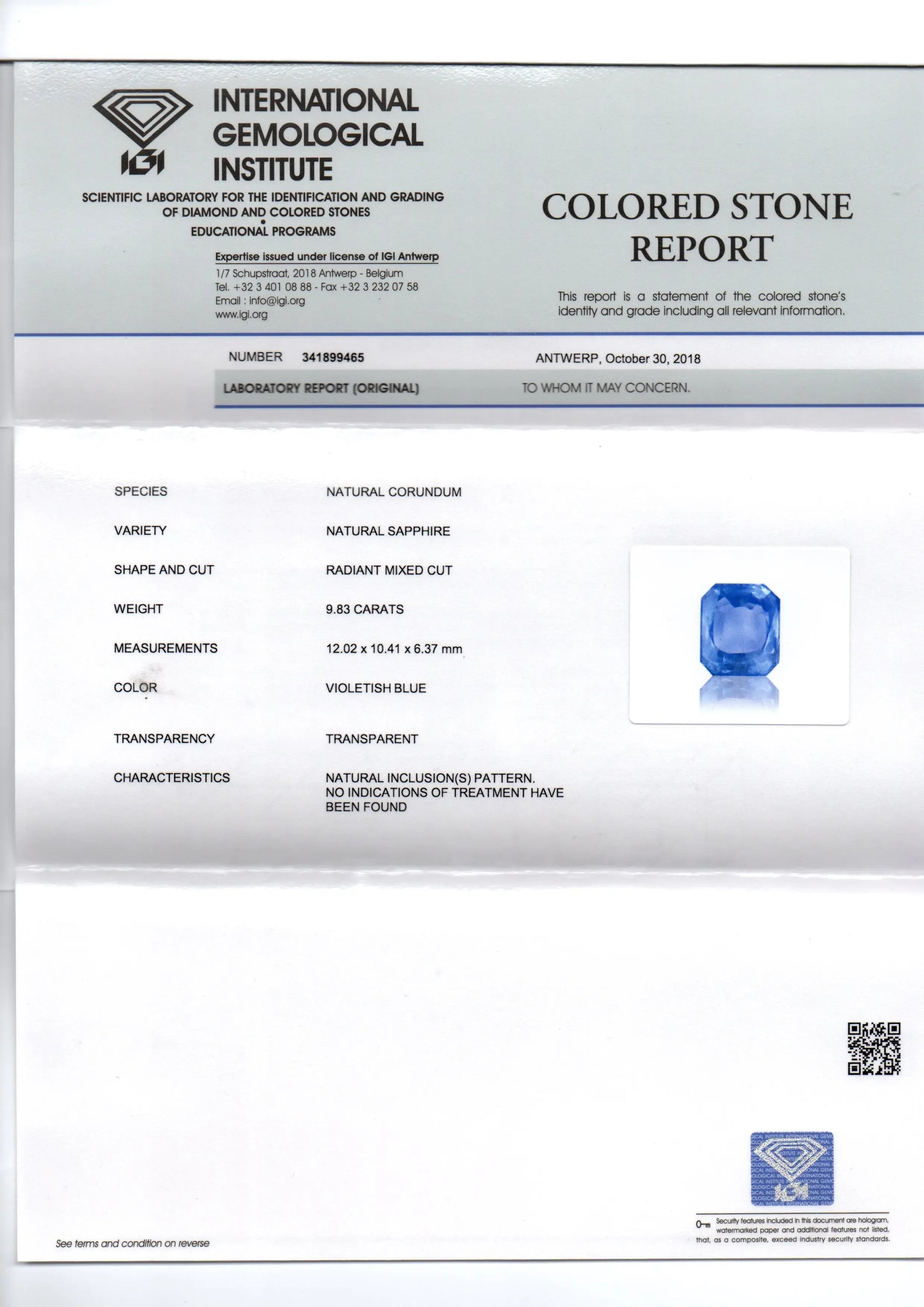 9.83 Ct IGI Certified Unheated Untreated Natural Ceylon Blue Sapphire - Venus Gems