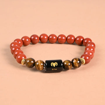Natural Red Jasper & Tiger Eye Bracelet for Aries (Mesh Rashi) - Courage & Confidence Mesh Bracelet