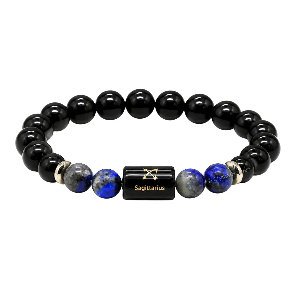 Natural Obsidian & Lapis Lazuli Bracelet for Sagittarius (Dhanu Rashi) - Wisdom & Protection Bracelet