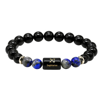 Natural Obsidian & Lapis Lazuli Bracelet for Sagittarius (Dhanu Rashi) - Wisdom & Protection Bracelet