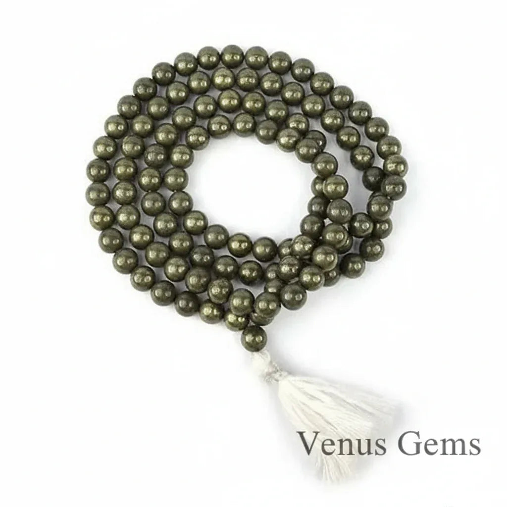 Natural Pyrite Mala 108 Beads Japa Mala - Venus Gems